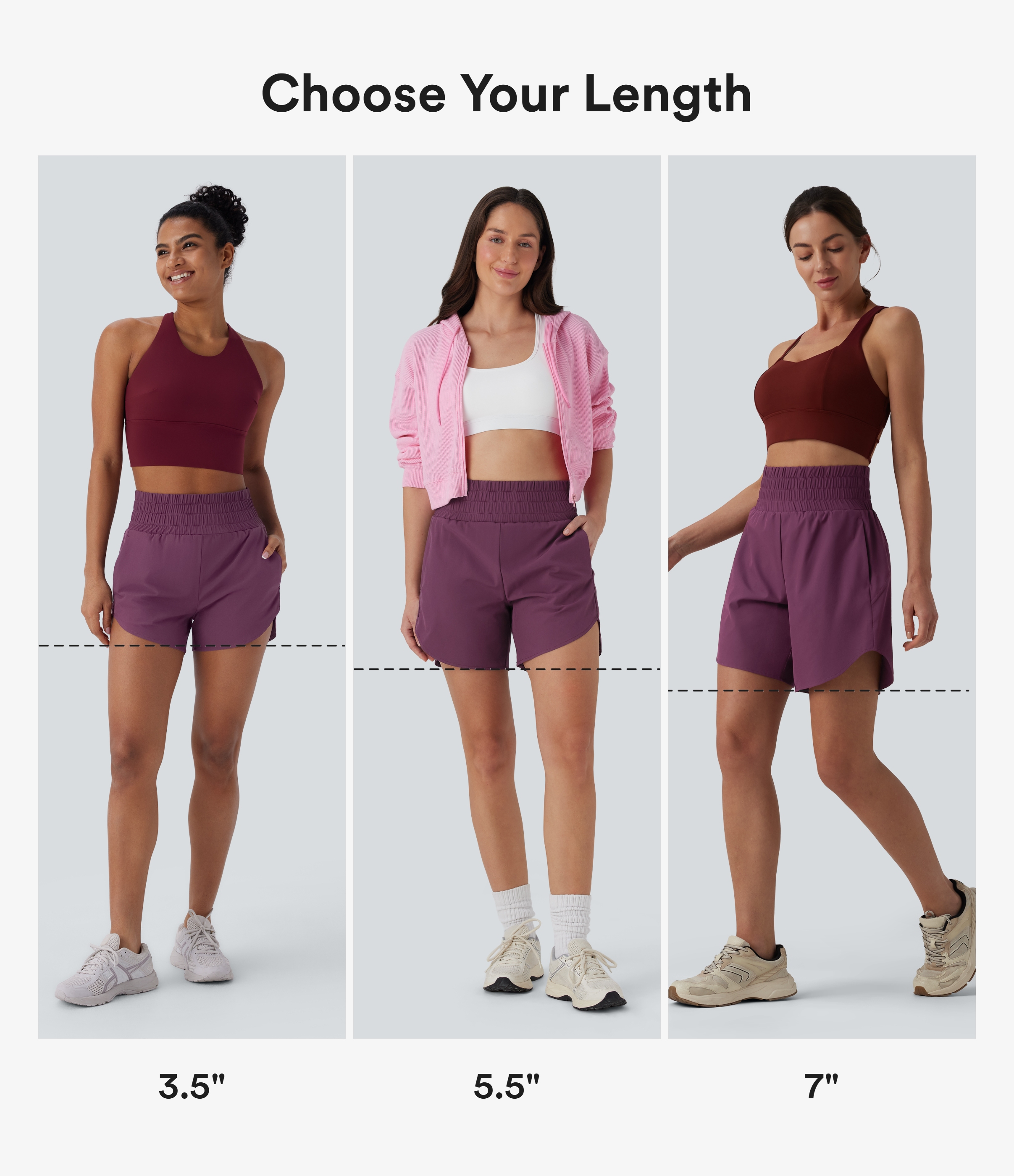Amaranth Breezeful™ Short running 2-en-1 séchage rapide taille haute à ourlet arrondi 17,5 cm avec poches / 2