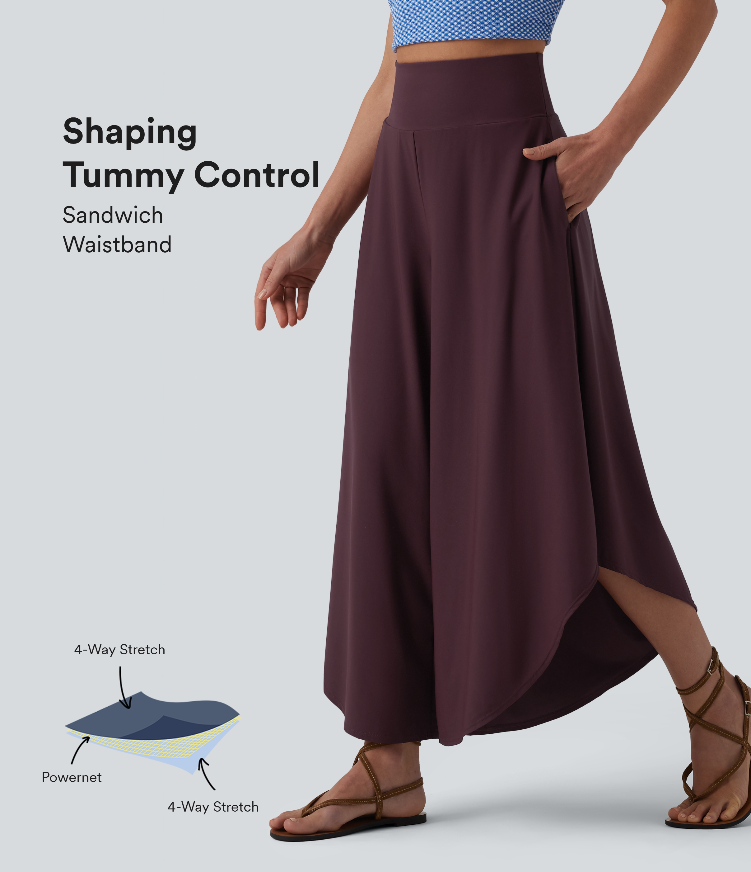 High Waisted Tummy Control Ruffle Hem Baggy Trousers with Pockets