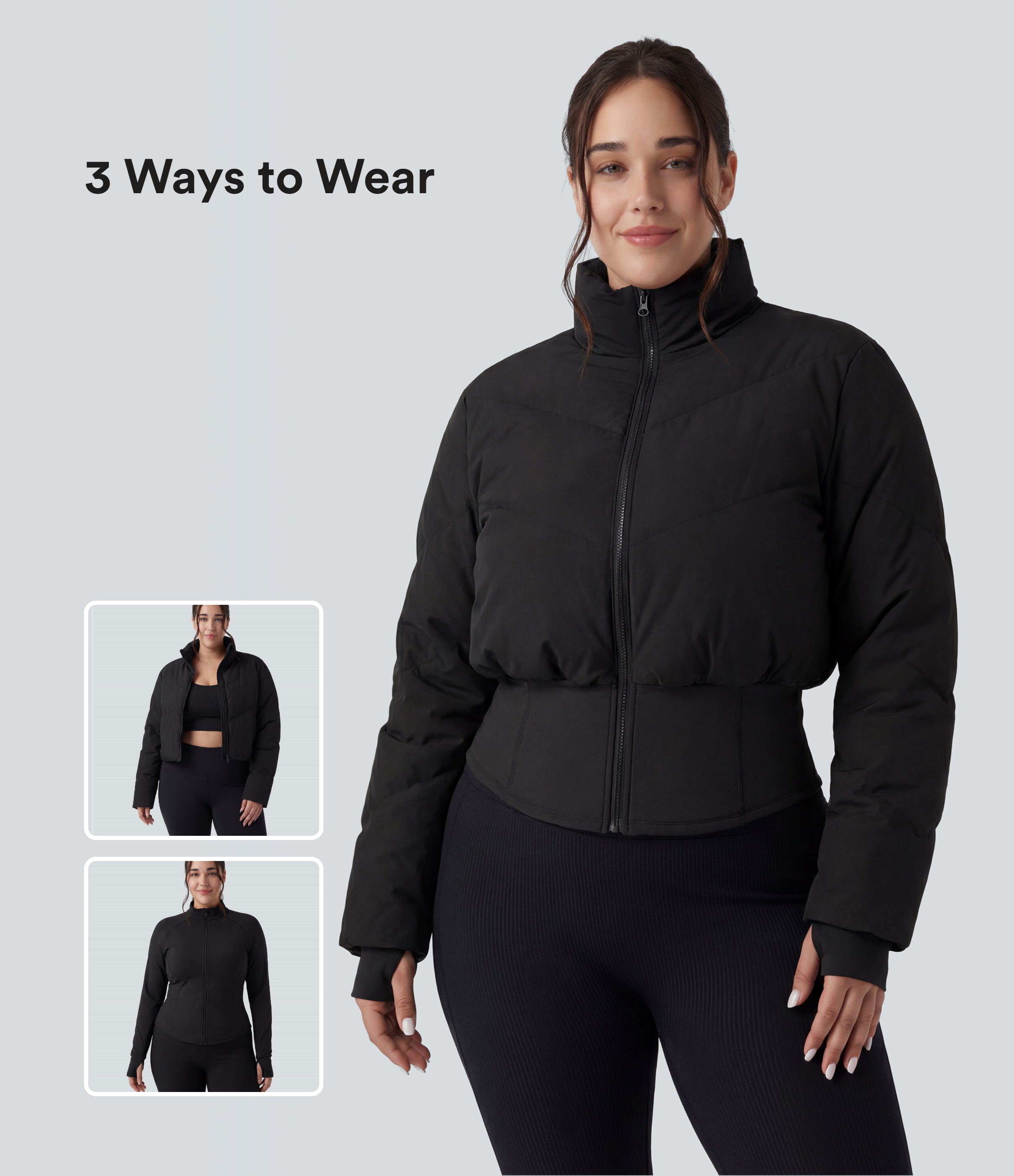 PuffFlex - Lässige 3-in-1 Pufferjacke mit Stehkragen, Seitentaschen, Daumenlöchern und abgerundetem Saum - Plus-Size