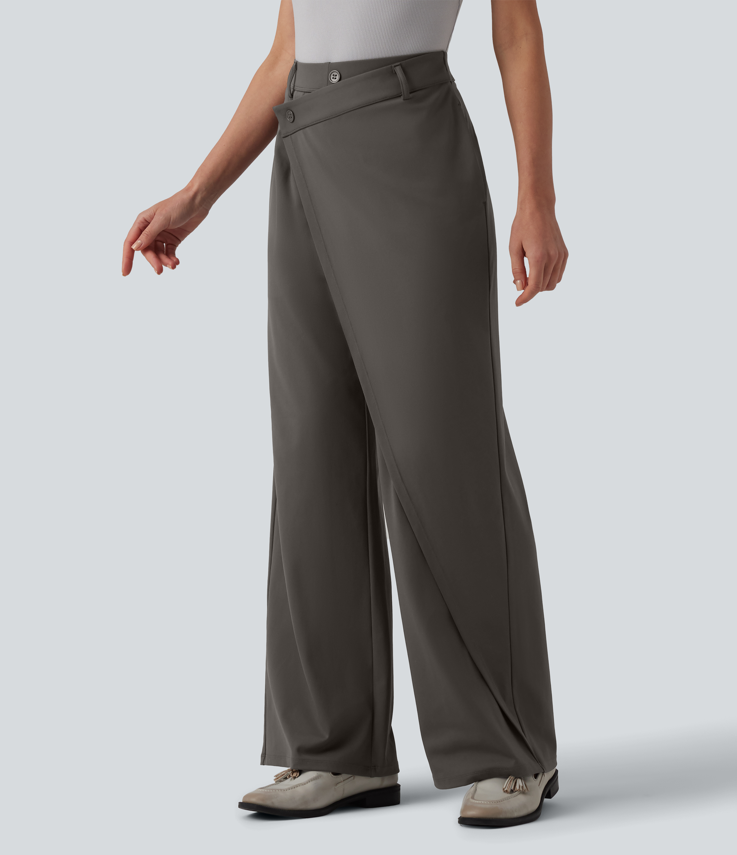 Halara Flex™ DayStretch Asymmetrical High Waisted Straight Leg Suit Work Pants with Pockets