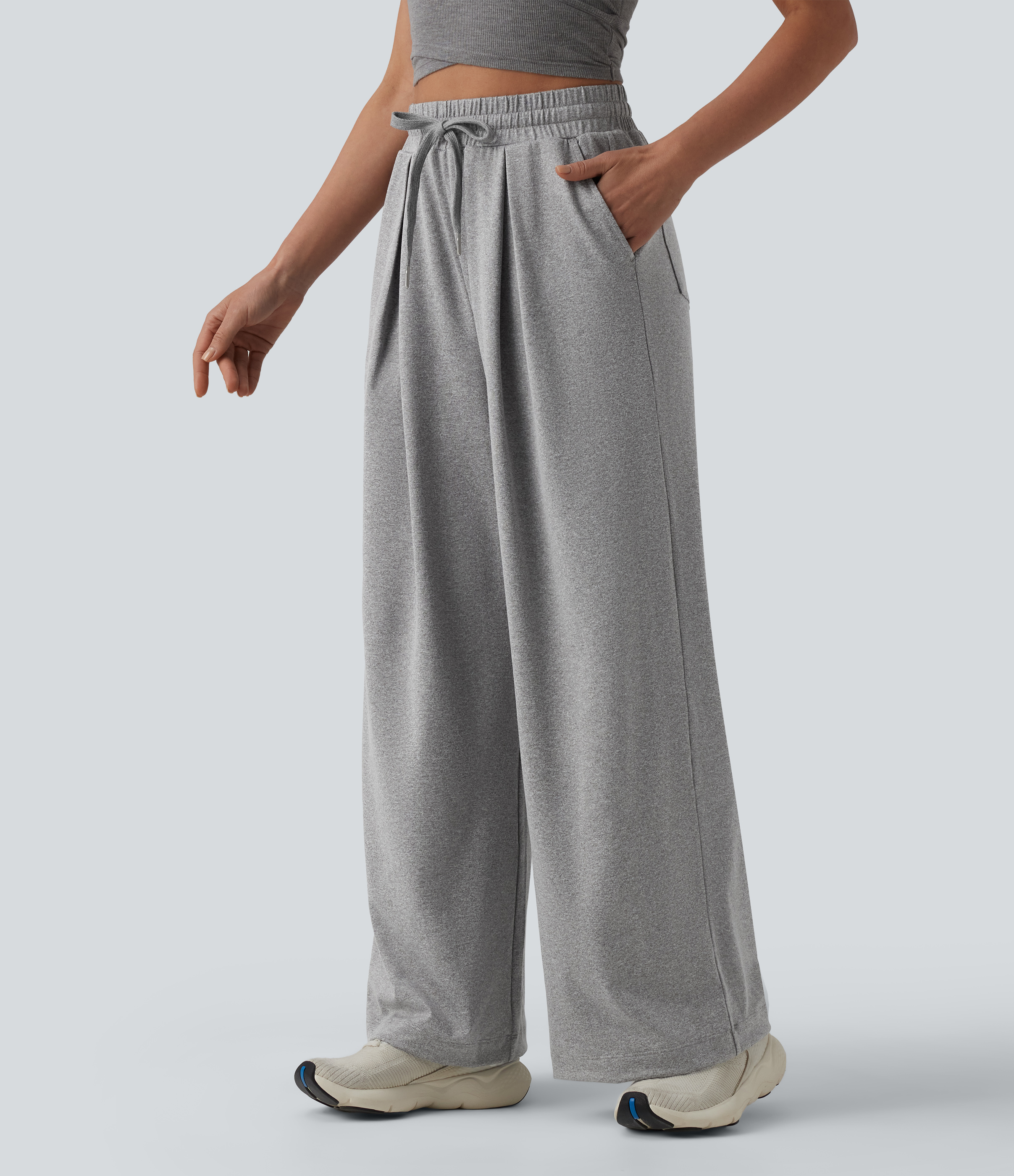 Pantalon yoga large taille haute à cordon de serrage avec poches