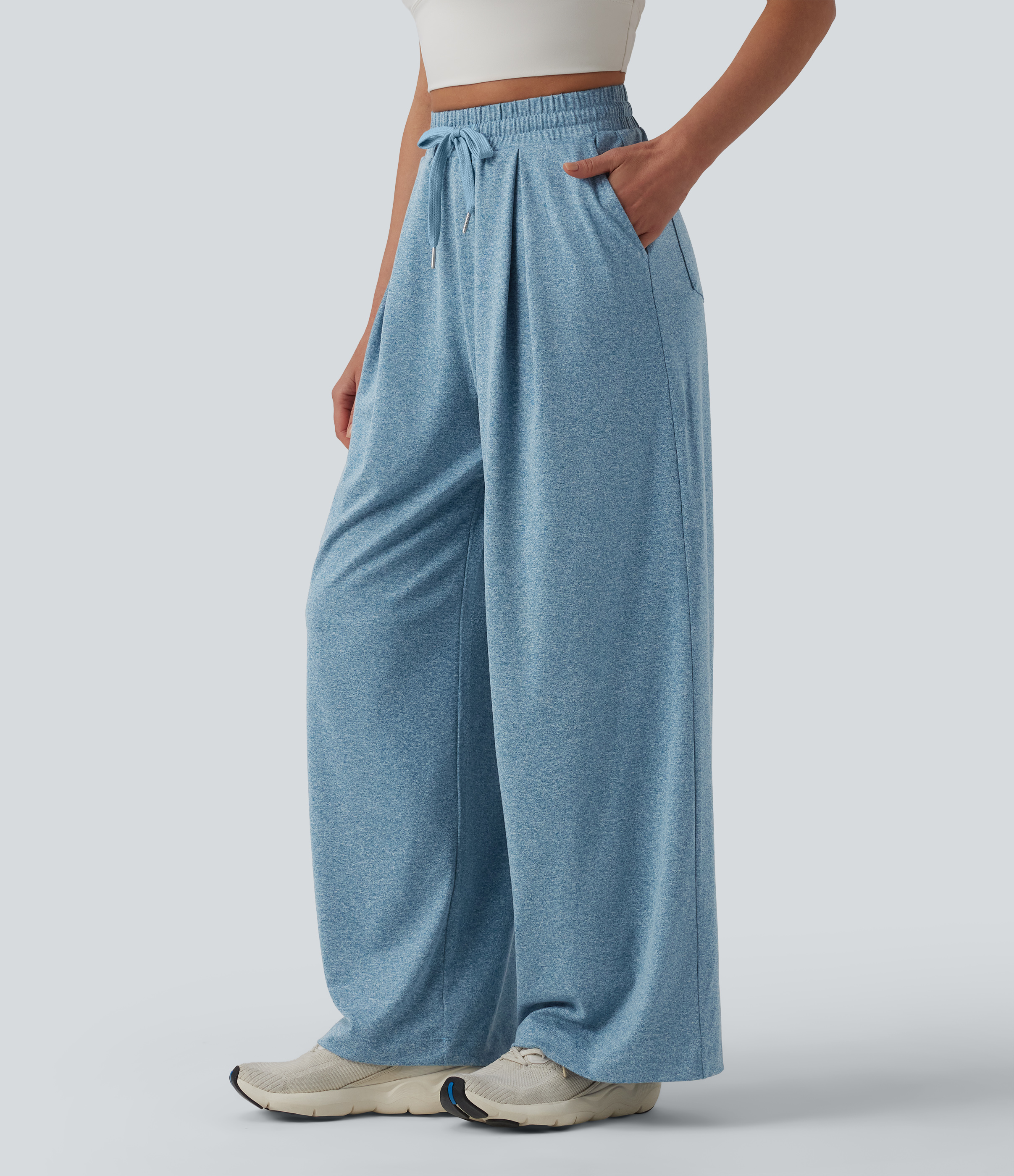 Pantalon yoga large taille haute à cordon de serrage avec poches