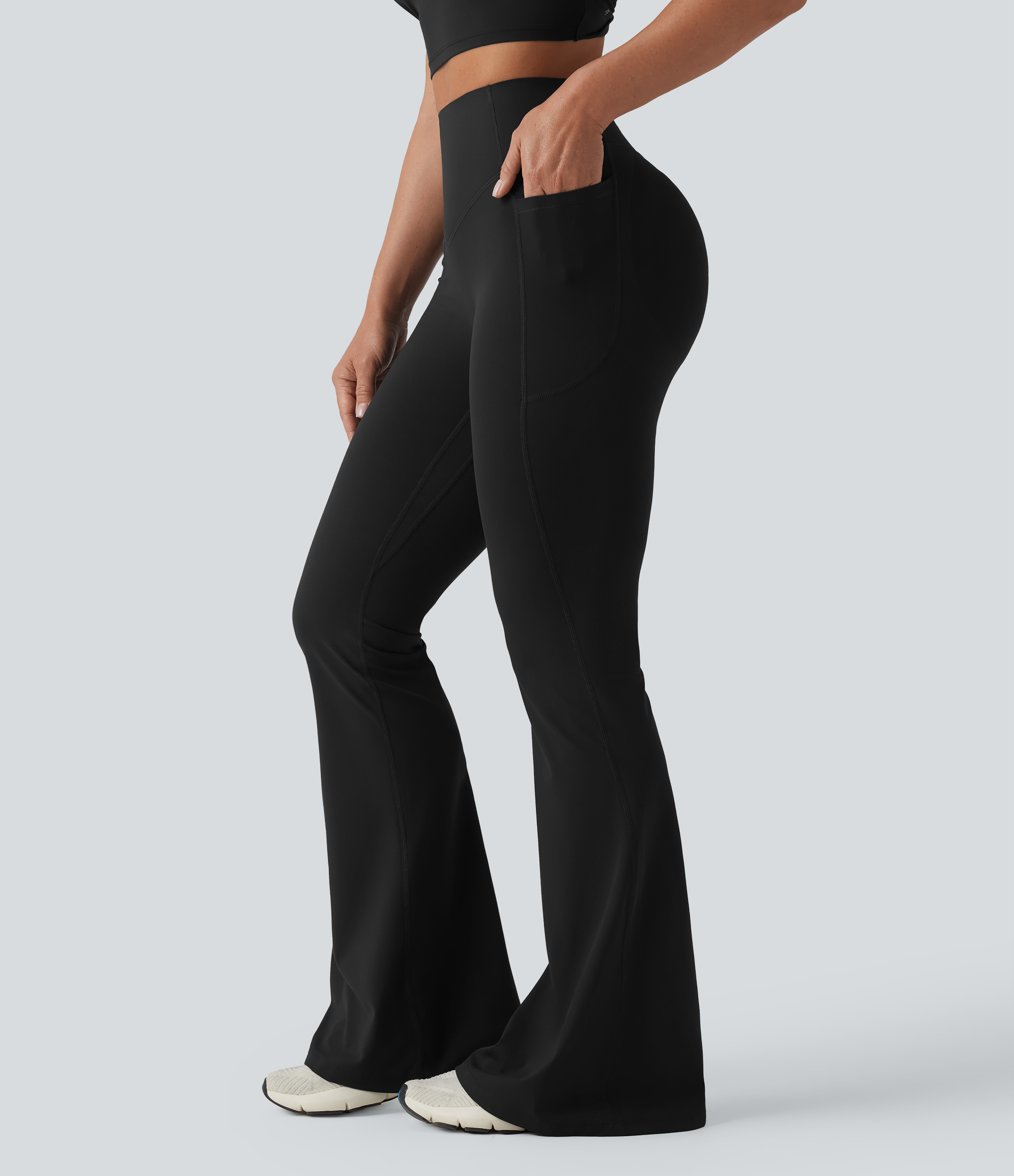 Halara UltraSculpt™ High Waisted Scrunch Butt Lifting Tummy Control Shaping Yoga Flare Leggings with Pockets — Black by Halara