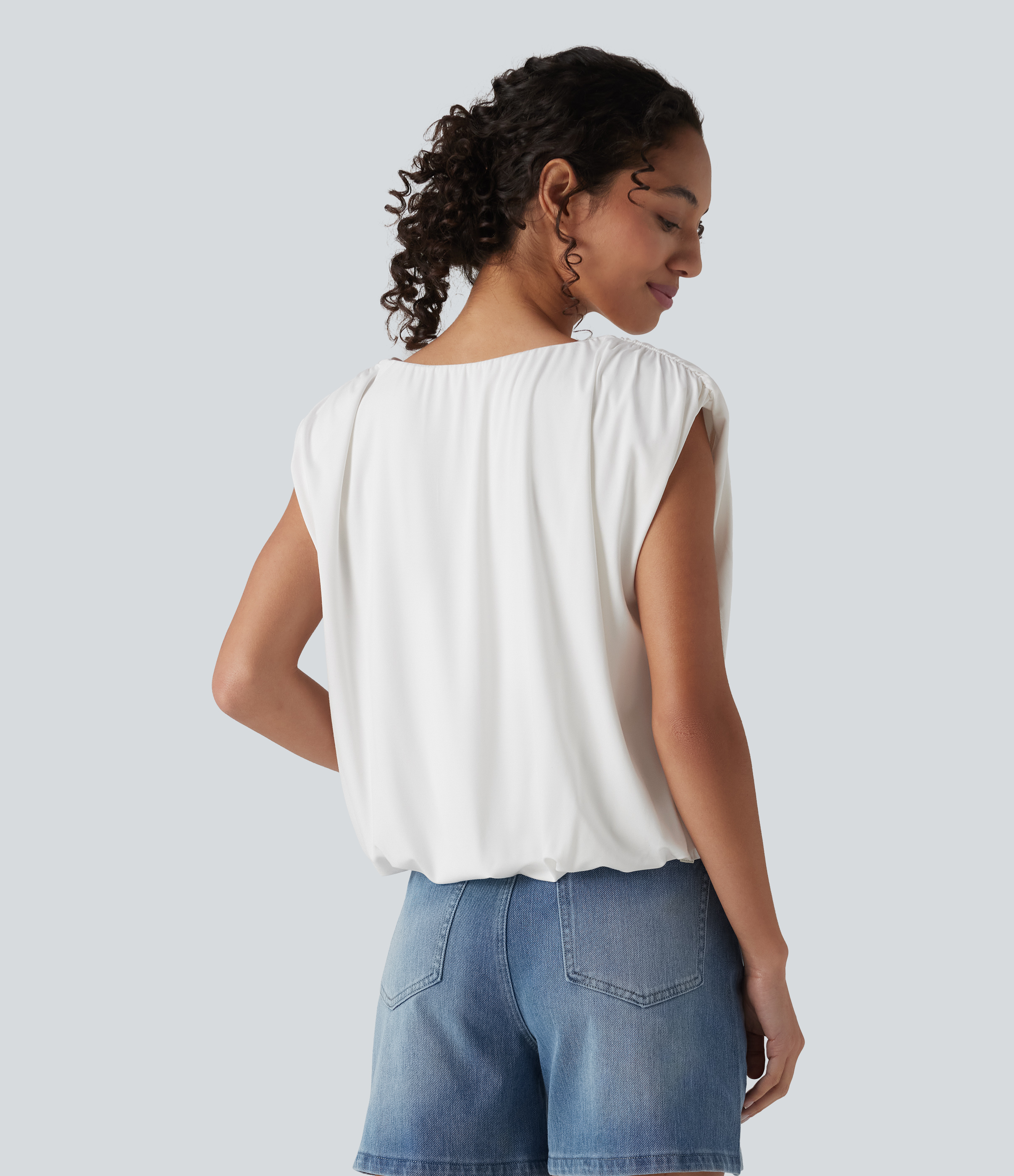 Jasmine White V Neck Sleeveless Casual Top / 2