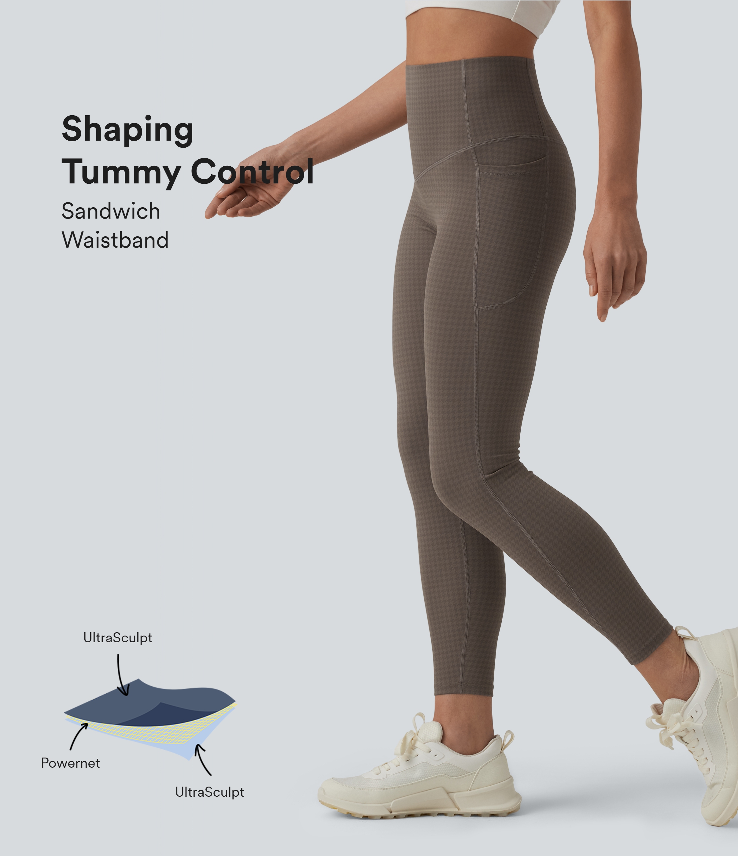 Halara UltraSculpt™ Legging running gainant ventre plat taille haute imprimé pied-de-poule avec poches
