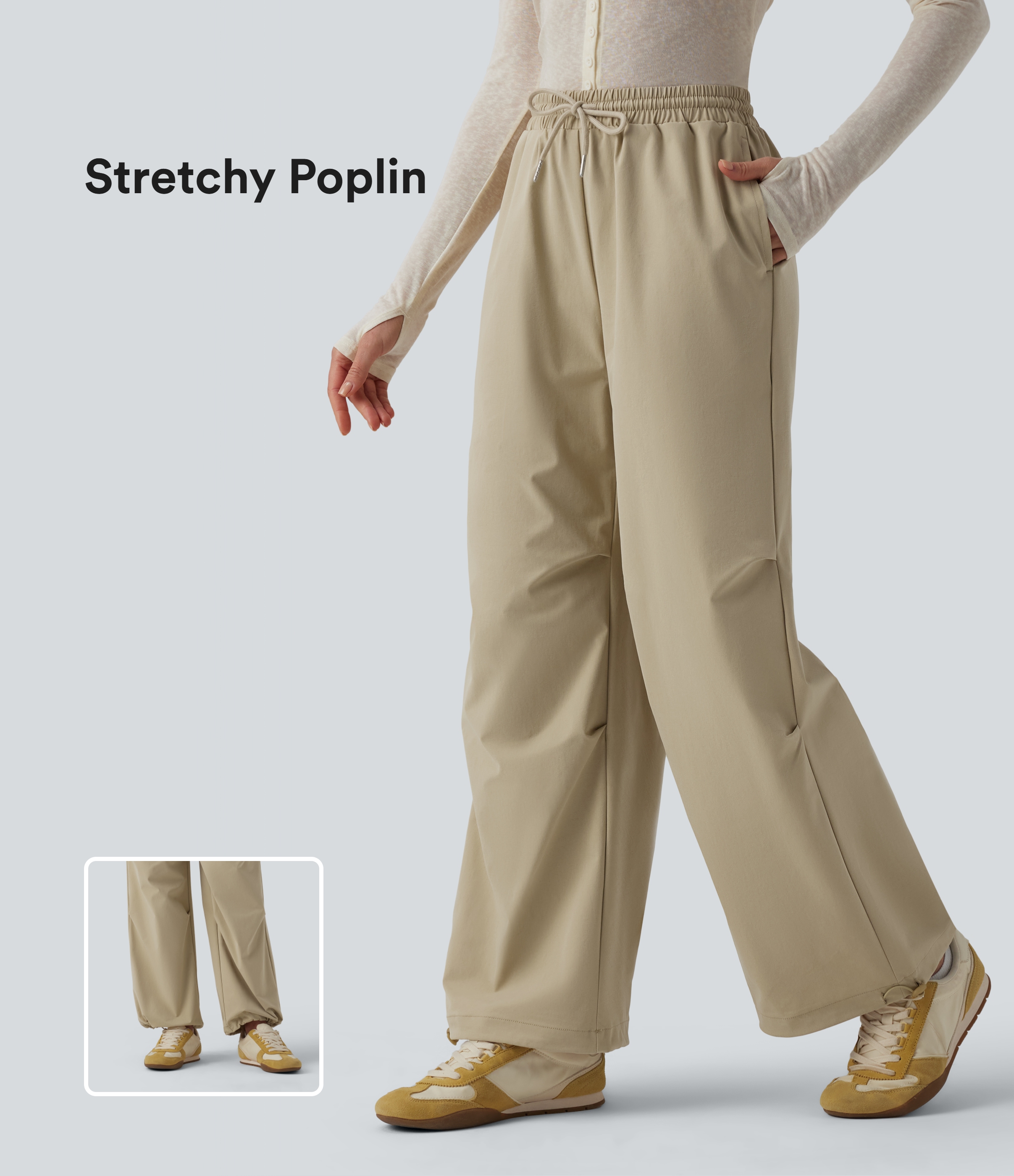 Pantalon cargo casual ample taille mi-haute à cordon de serrage et fronces avec poches