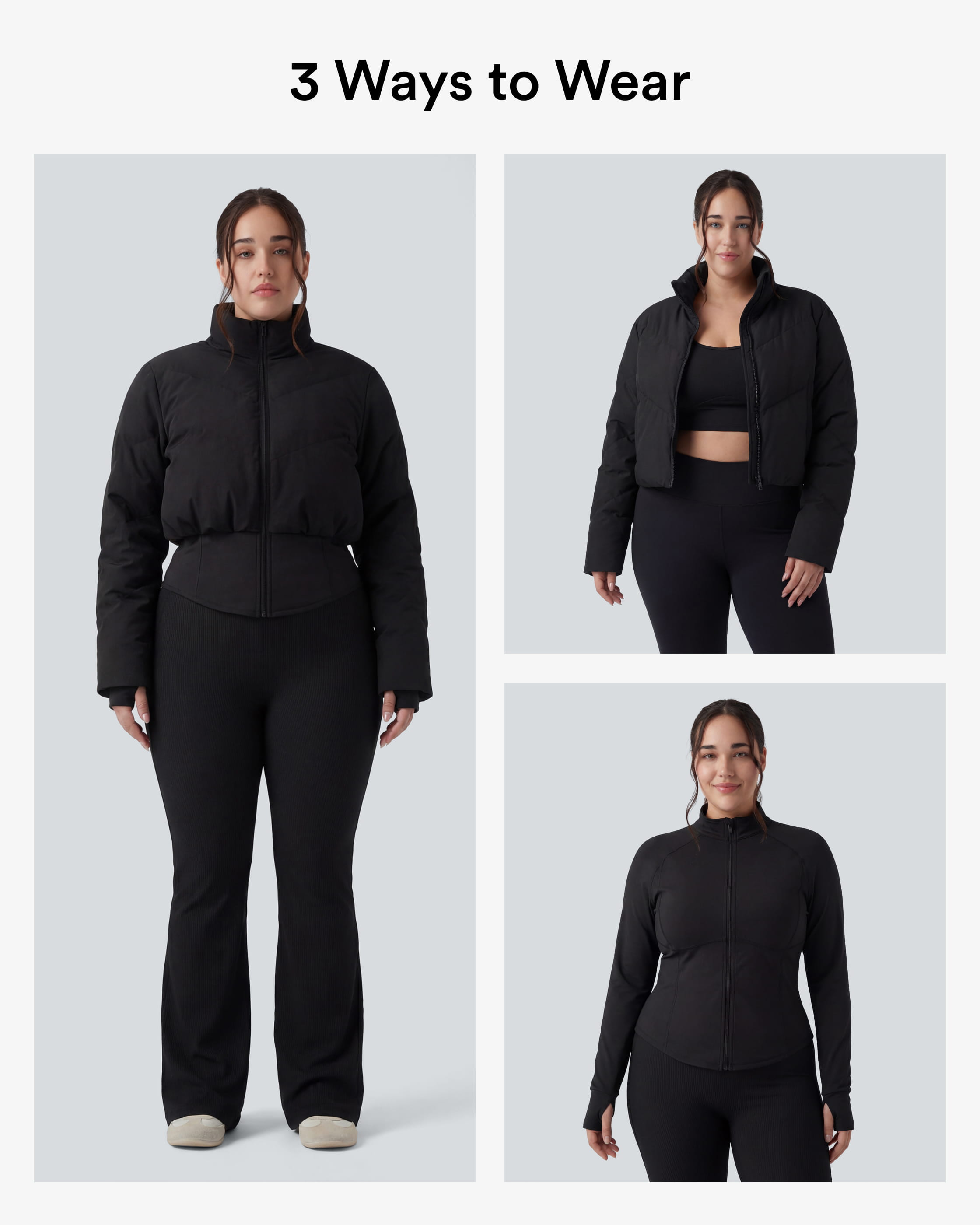 Schwarz PuffFlex - Lässige 3-in-1 Pufferjacke mit Stehkragen, Seitentaschen, Daumenlöchern und abgerundetem Saum - Plus-Size / 2