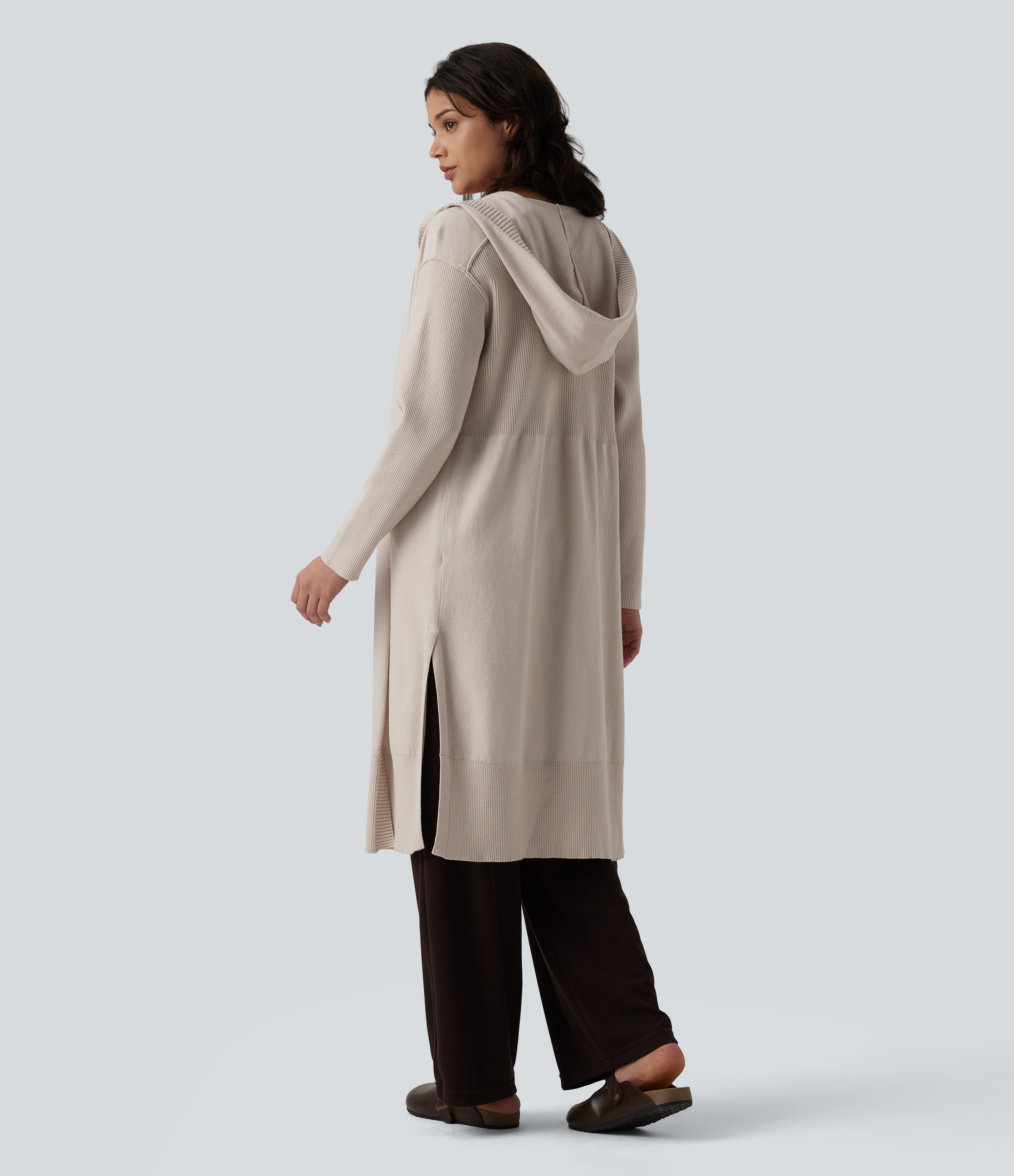 Hooded Long Sleeve Open Front Longline Casual Cardigan