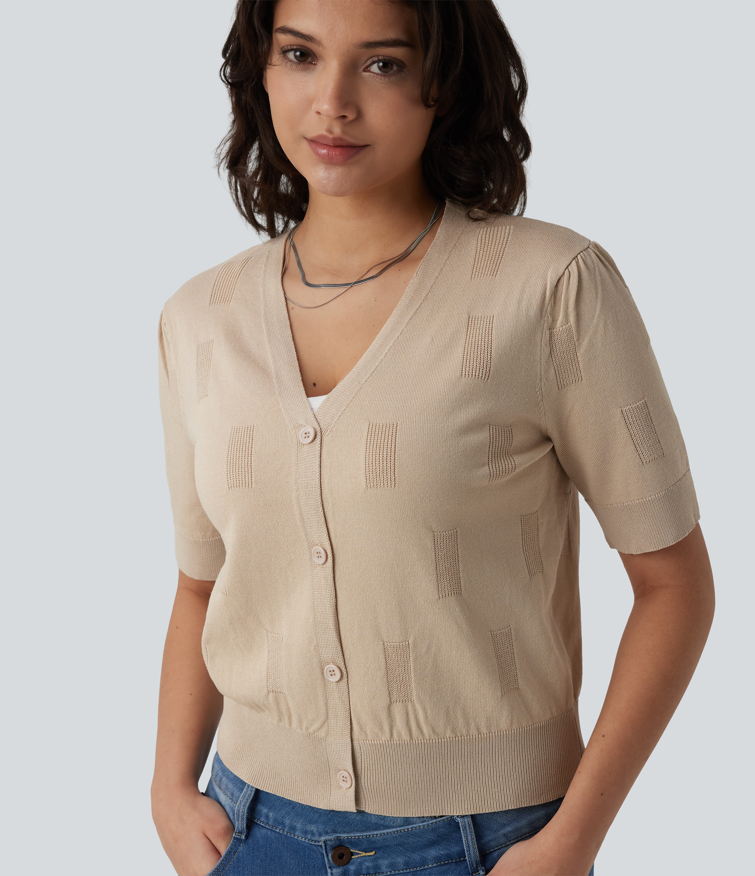 Casual vest met V-hals en korte mouwen