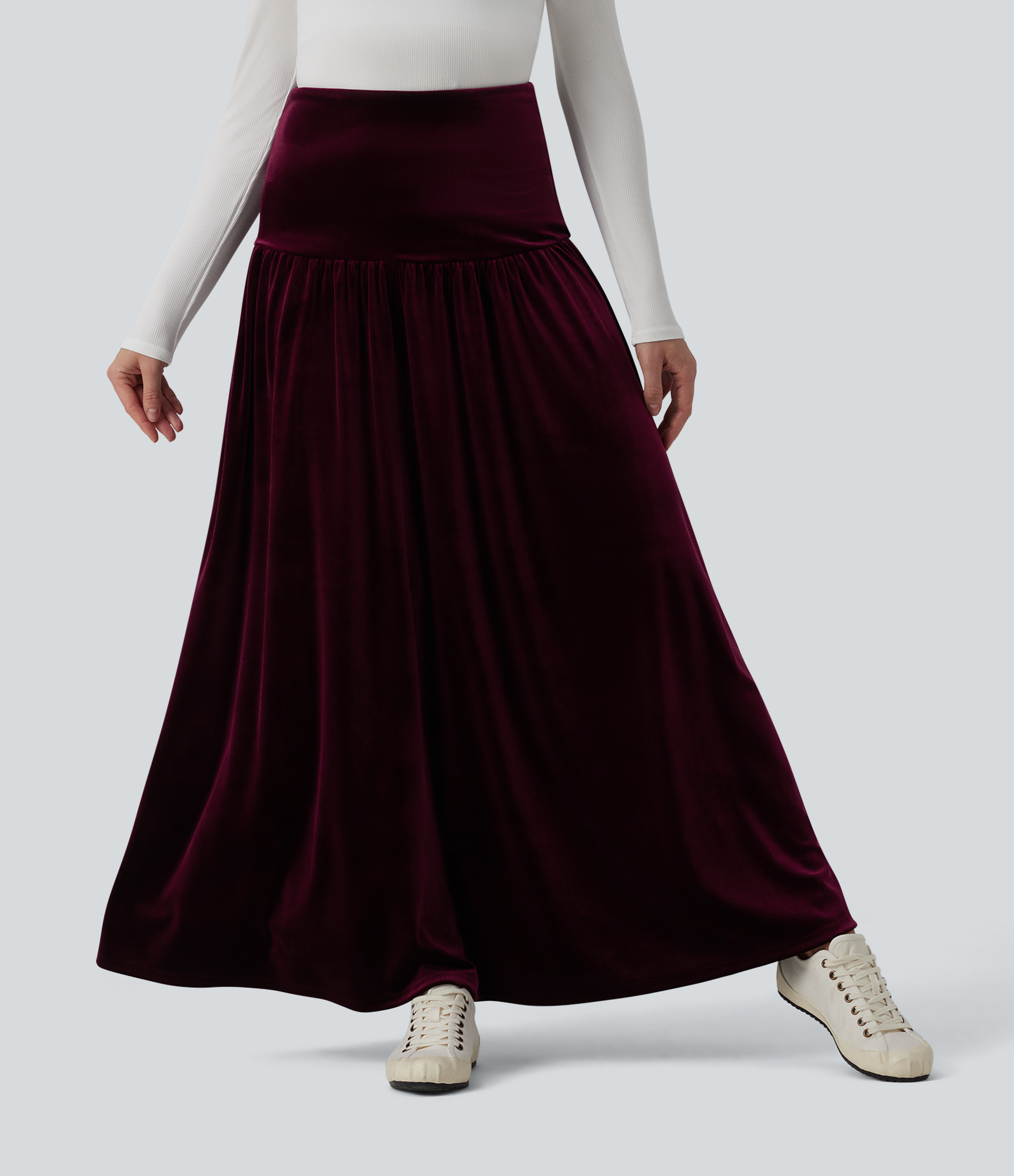 Jupe longue casual trapèze velours taille haute