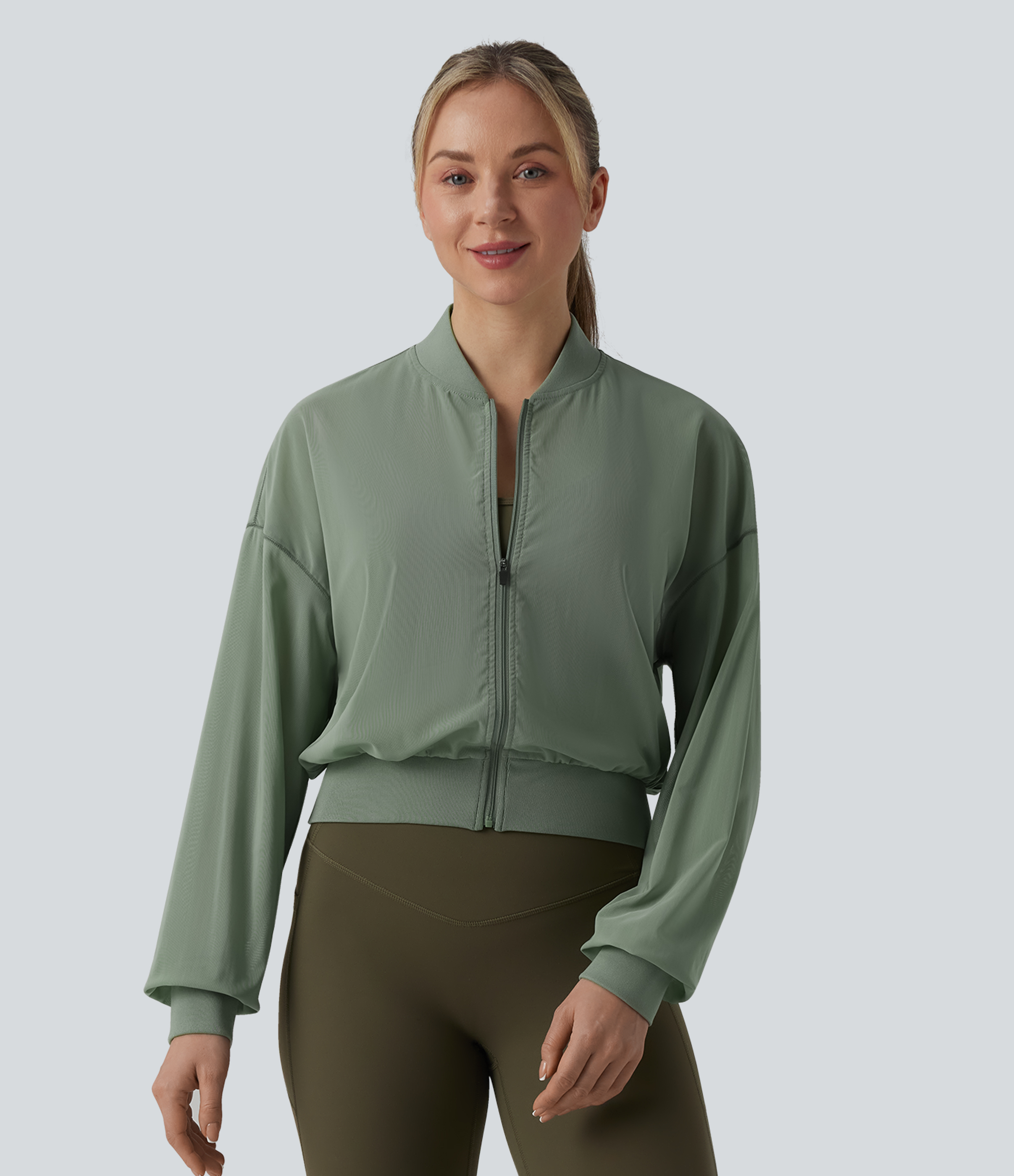 Long Sleeve Mesh Yoga Bomber Jacket