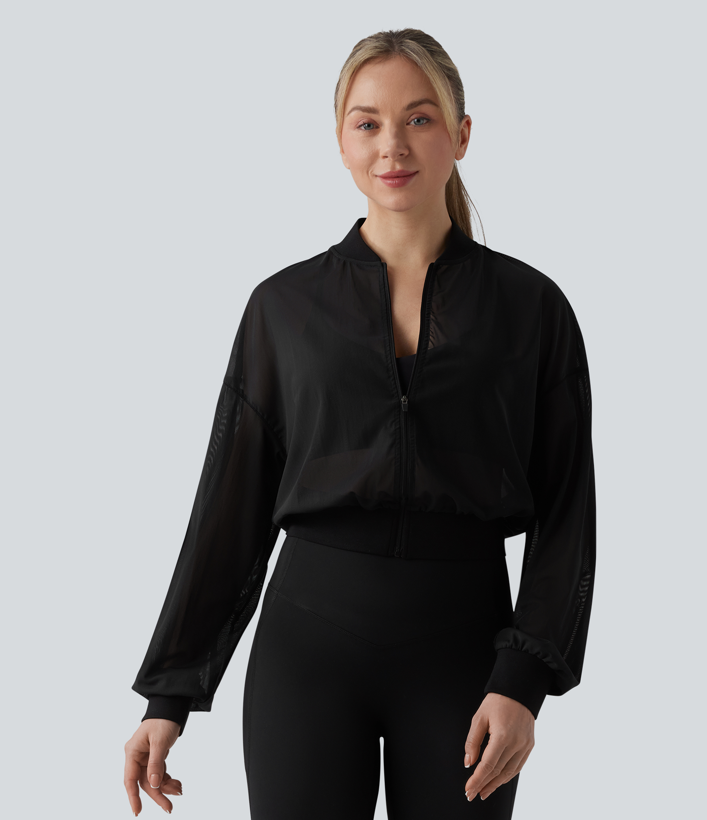 Long Sleeve Mesh Yoga Bomber Jacket