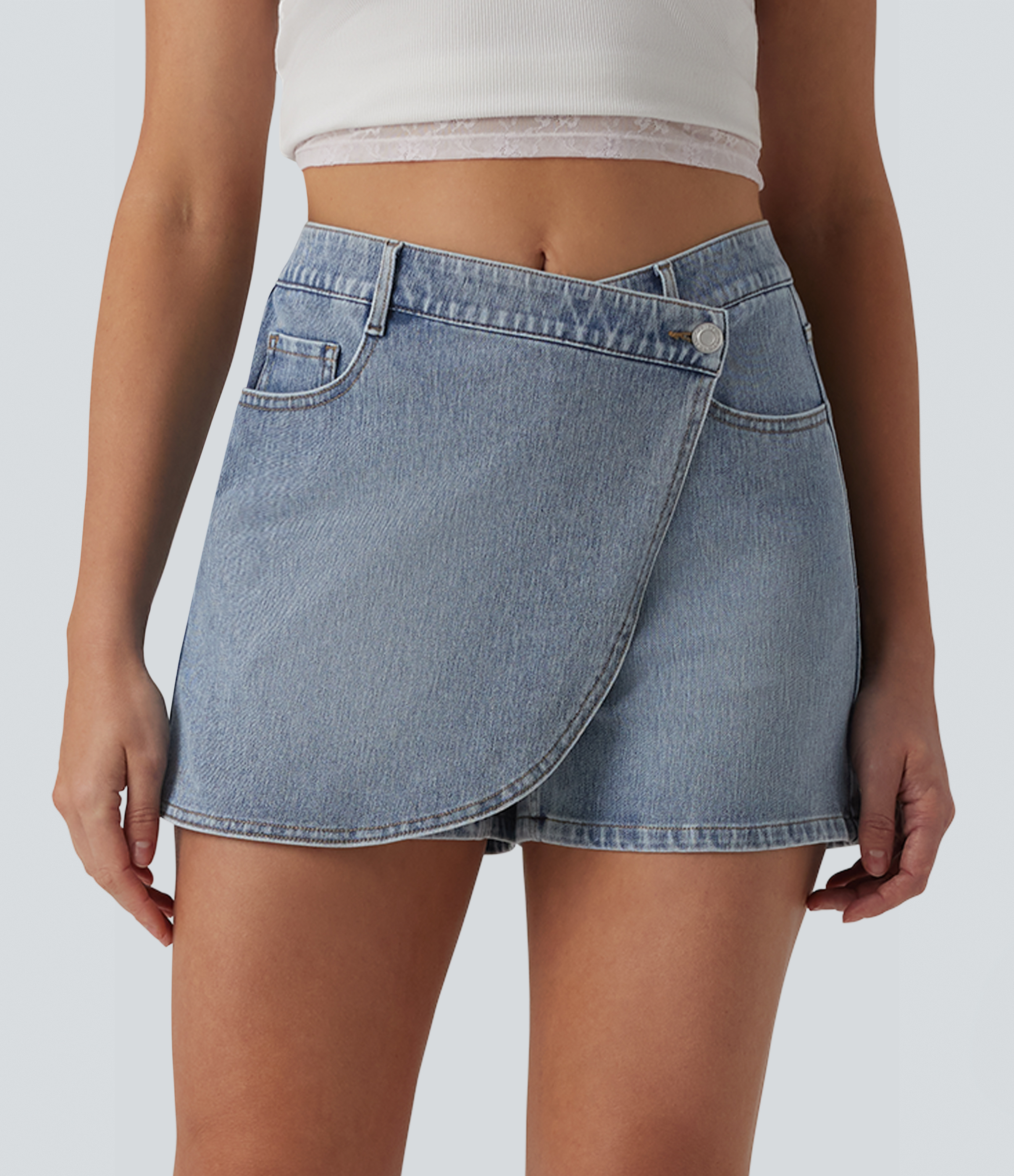 Jupe-short denim Halara Flex™ asymétrique casual taille mi-haute avec poches