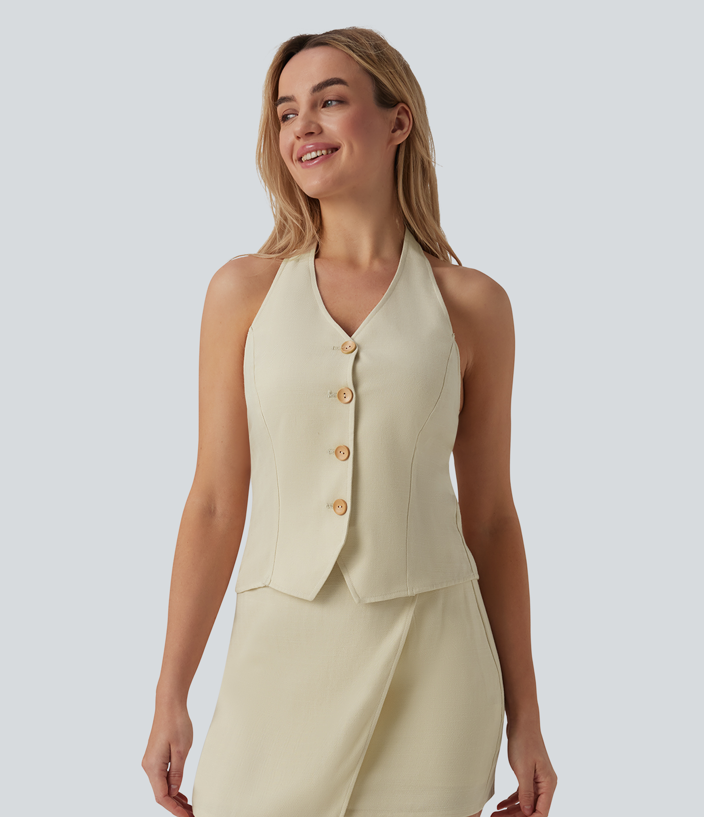 Halter Casual Linen-Blend Tank Top