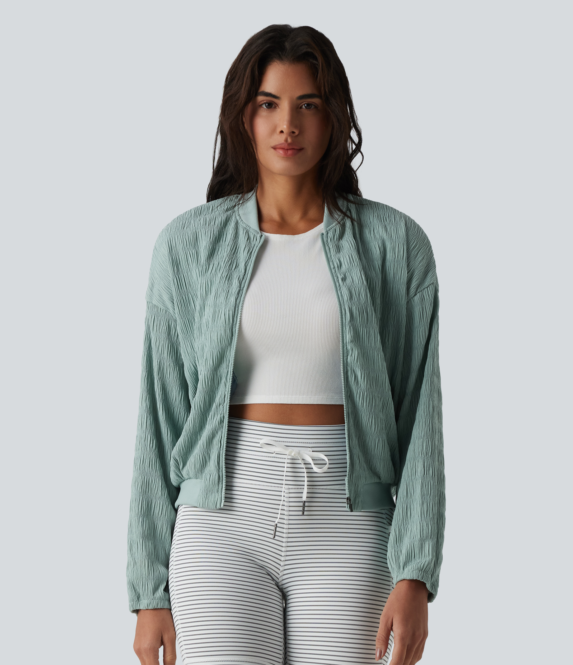 Long Sleeve Casual Bomber Jacket with Pockets