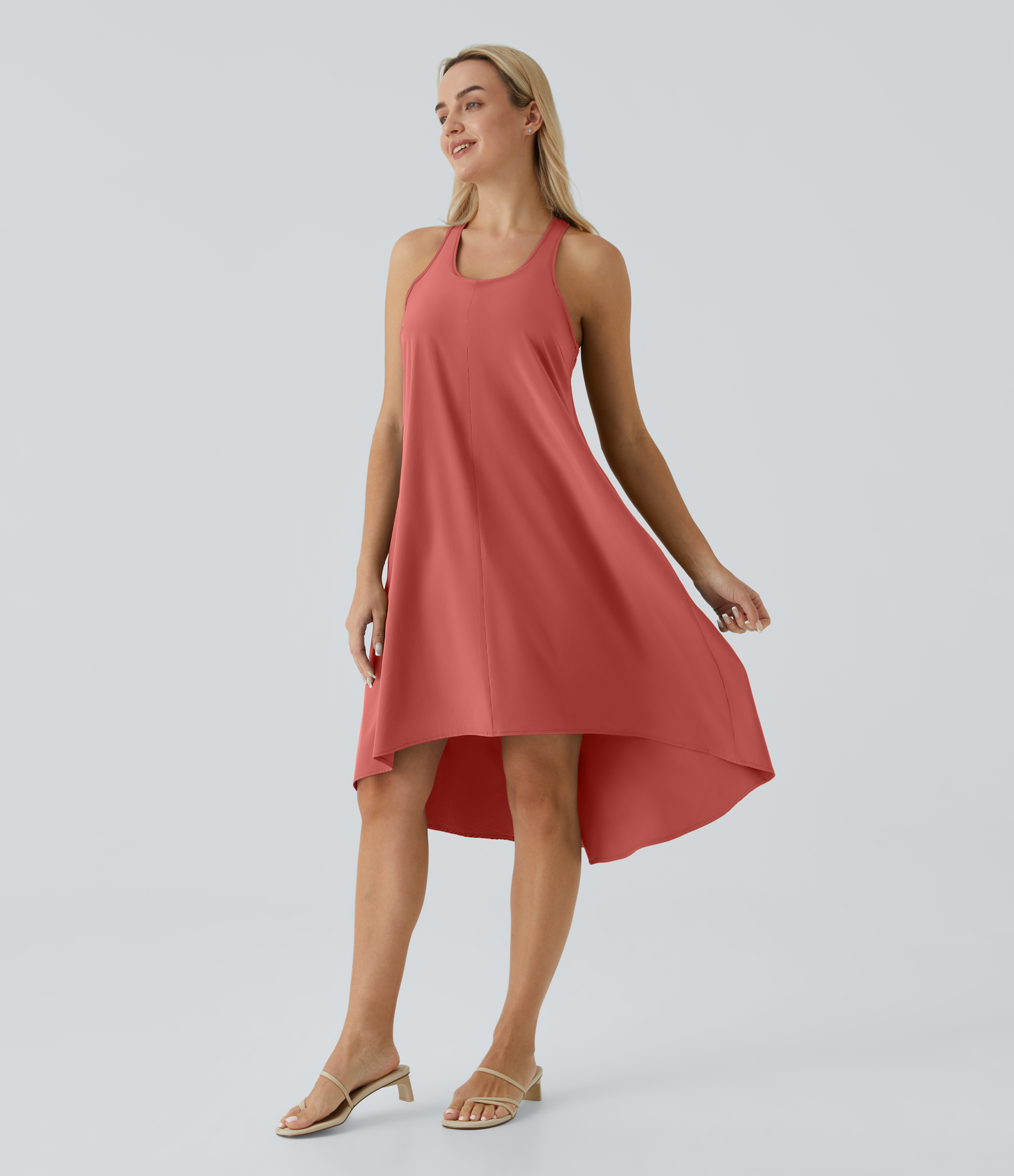 Breezeful™ Backless Racerback Side Pocket High Low Flowy Midi Quick Dry Casual Dress