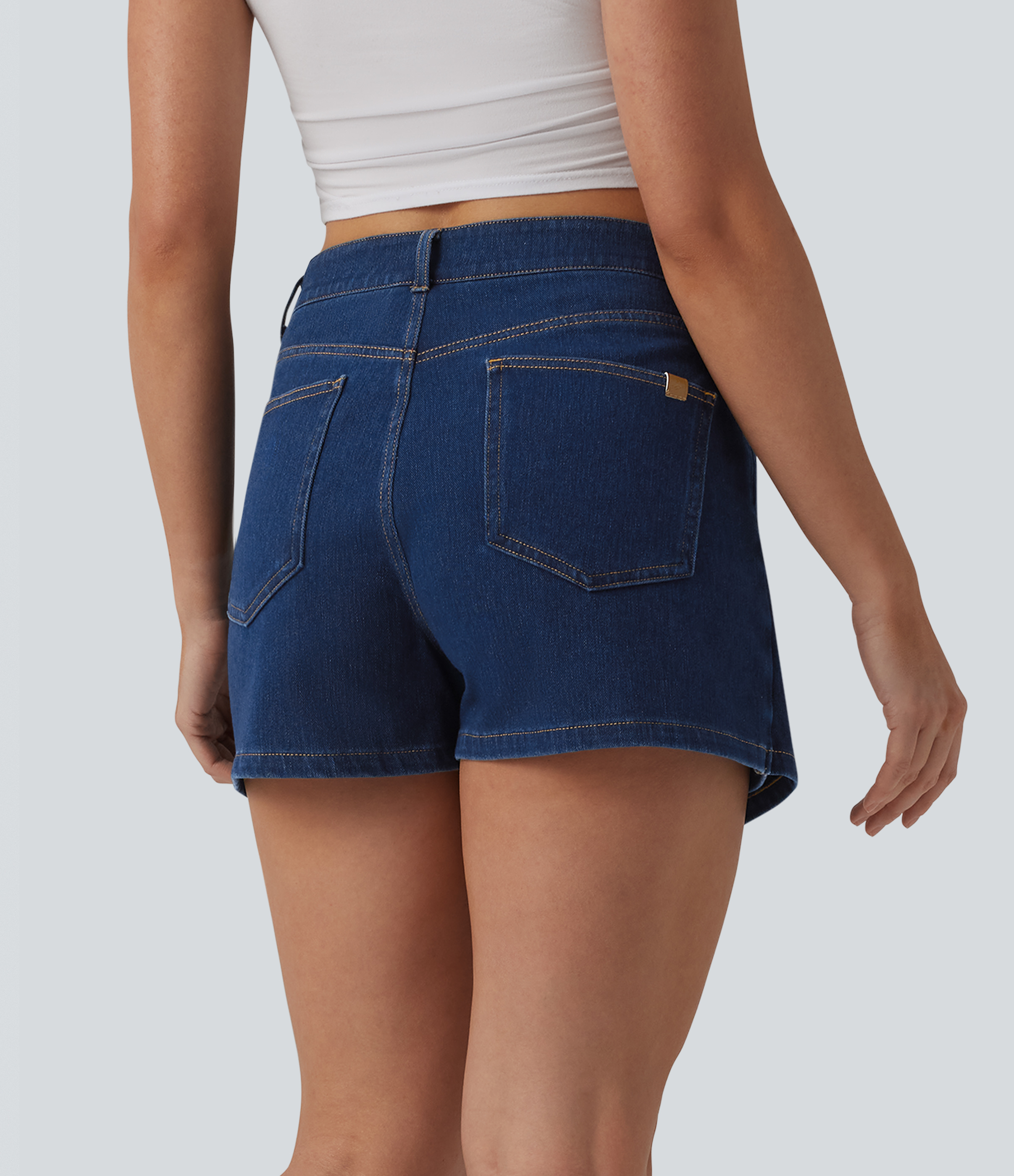 Estate Blue Denim Halara Flex™ jupe-short en denim micro, taille mi-haute, asymétrique, style décontracté, avec poches / 2
