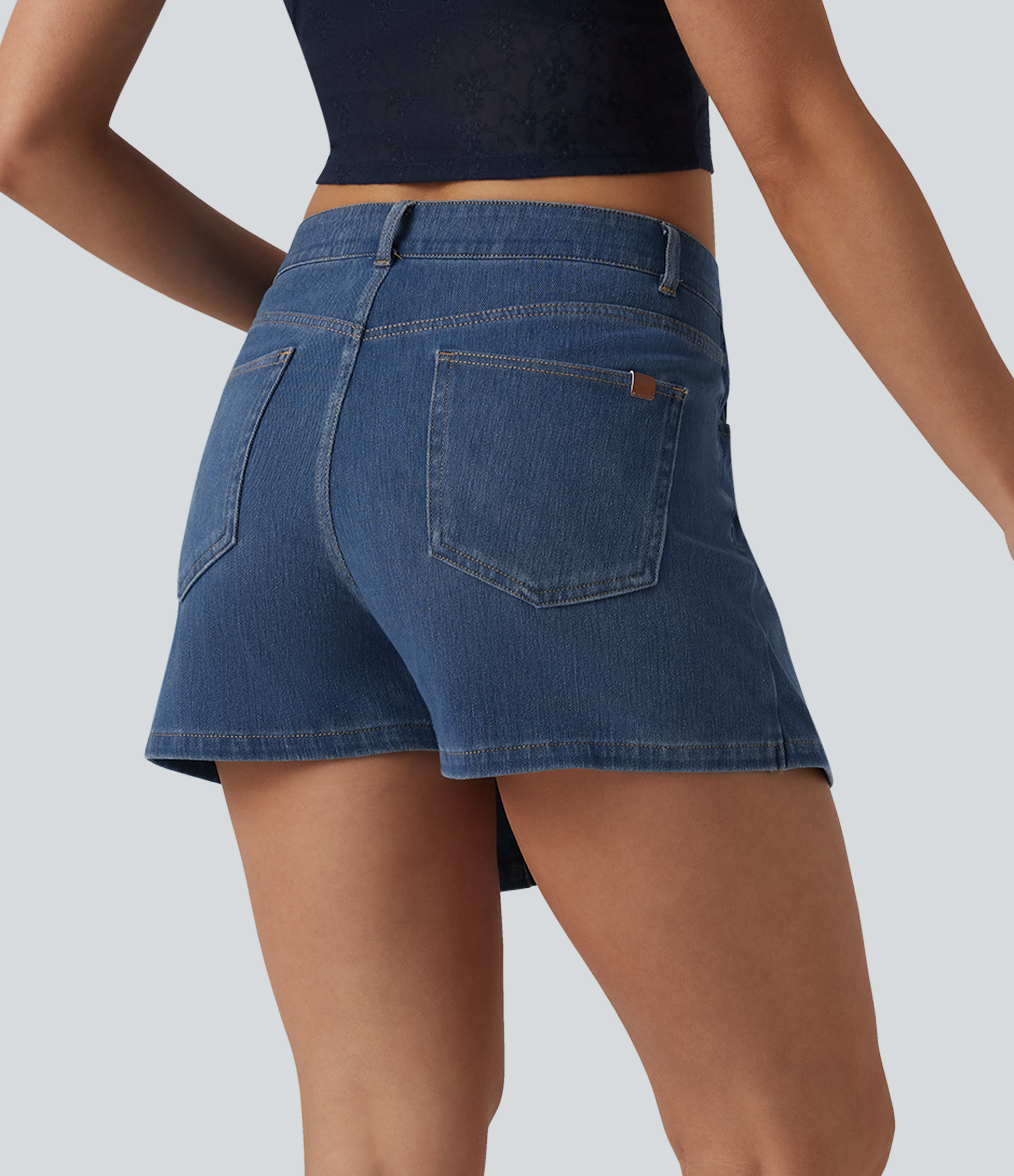  Blue Jasper Denim Halara Flex™ Mid Rise Asymmetric Denim Micro Casual Skort with Pockets / 2