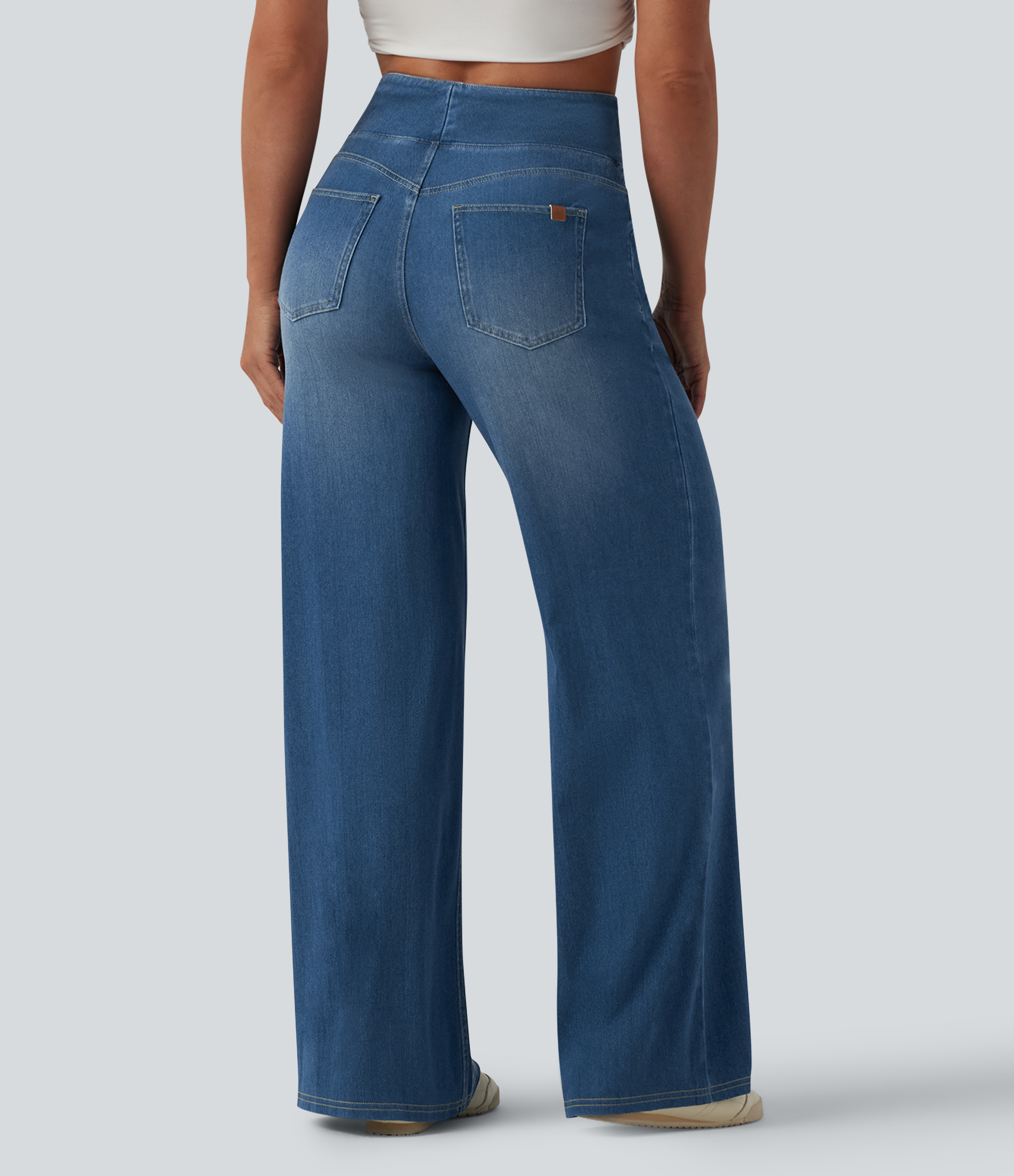  Blue Jasper Denim Halara Flex™ High Waisted Tummy Control Wide Leg Draped Lyocell Washed Casual Jeans with Pockets / 2