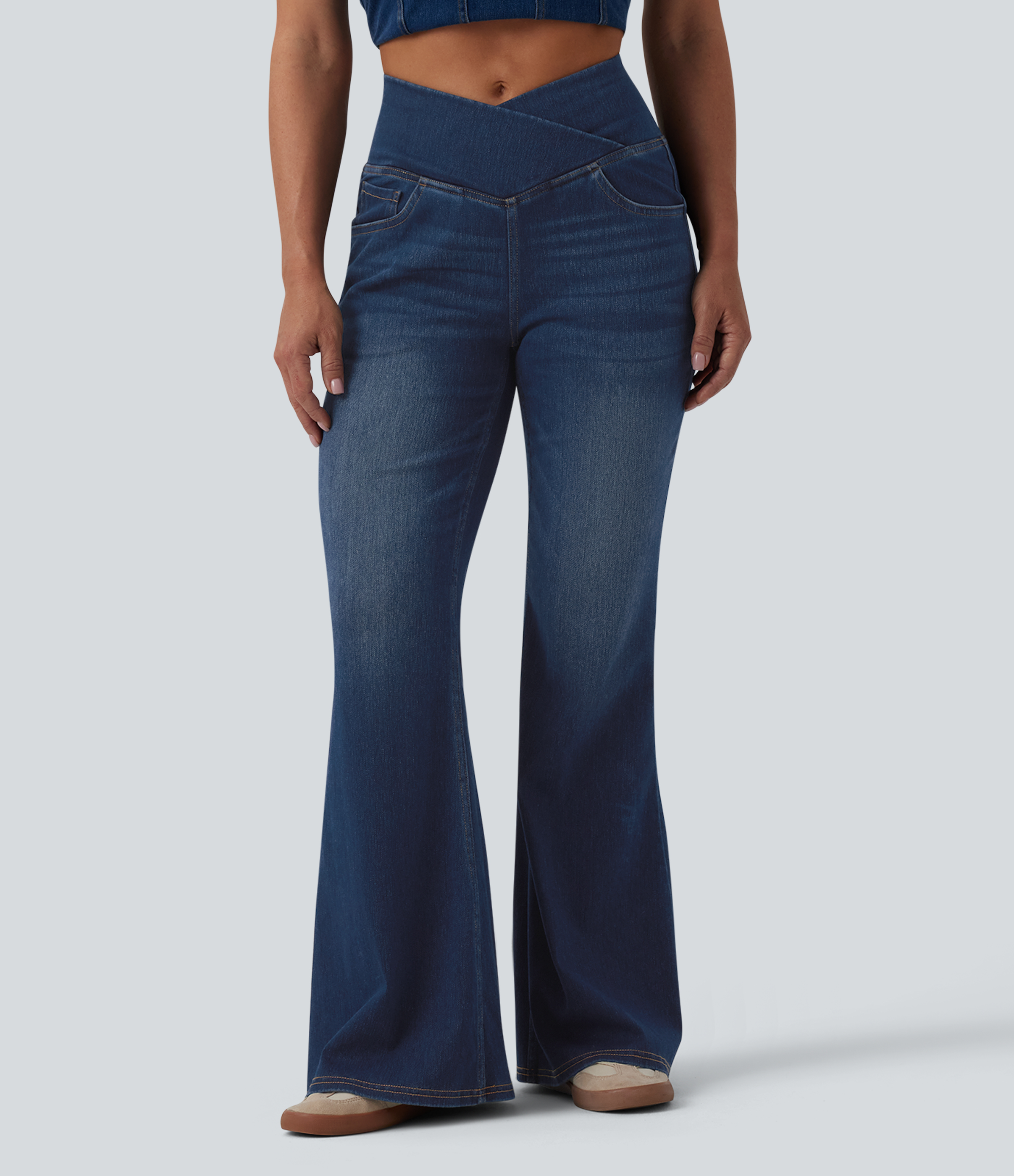 Halara Flex™ Crossover High Waisted Casual Flare Jeans with Pockets
