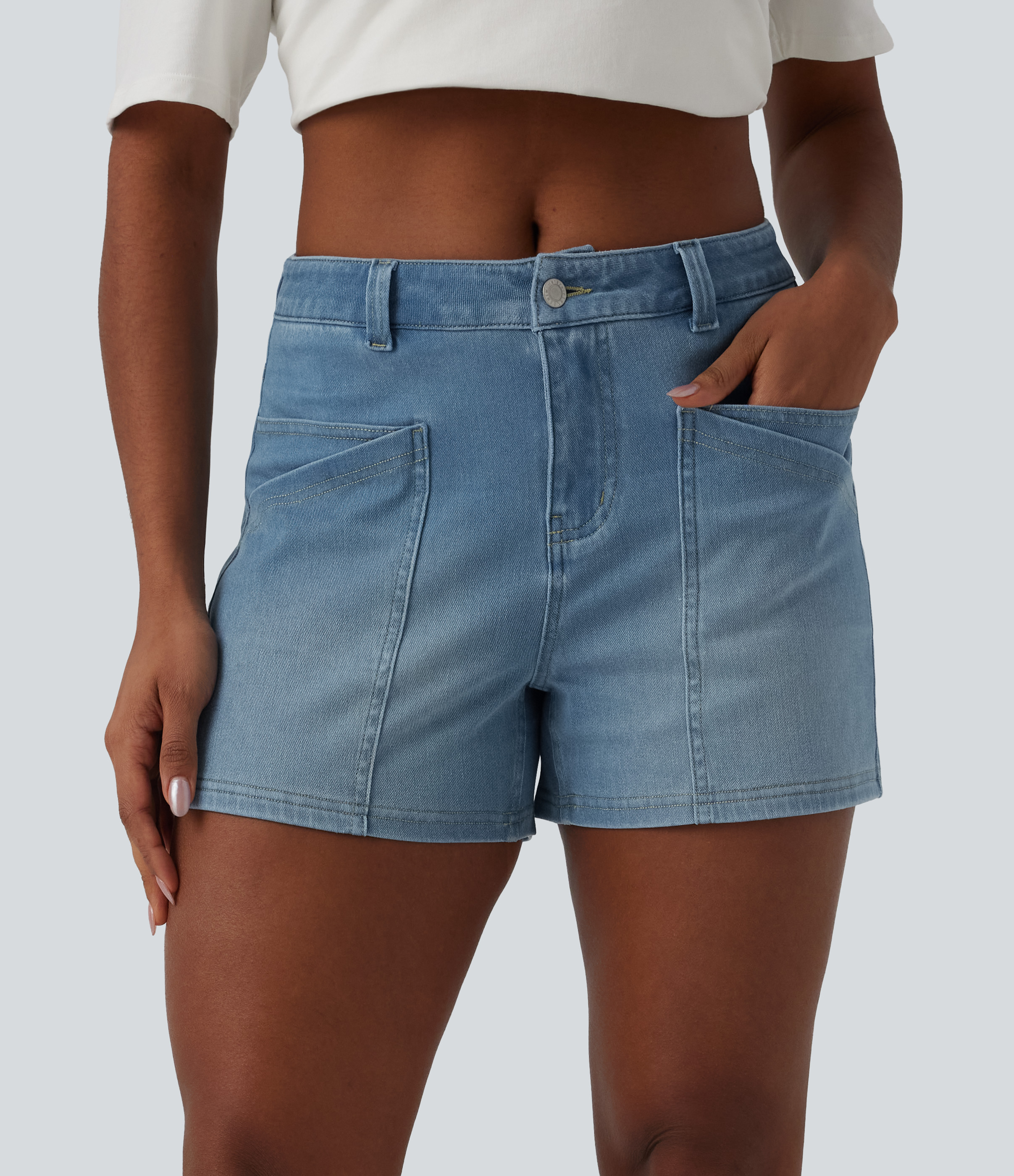 Halara Flex™ Mid Rise Draped Lyocell Denim Casual Shorts 3.5'' with Pockets