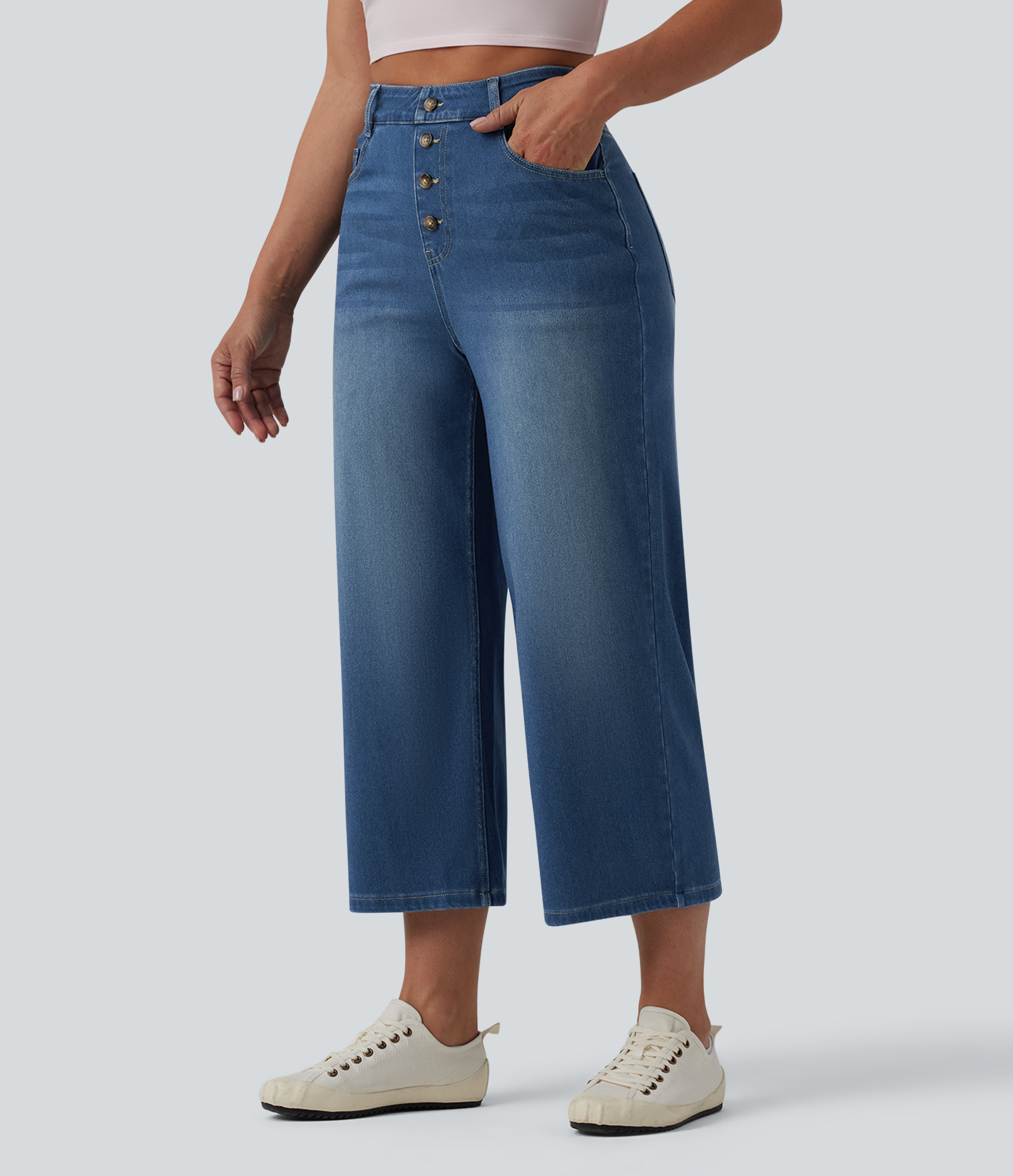 Halara Flex™ High Waisted Draped Lyocell Cropped Casual Wide Leg Jeans with Pockets