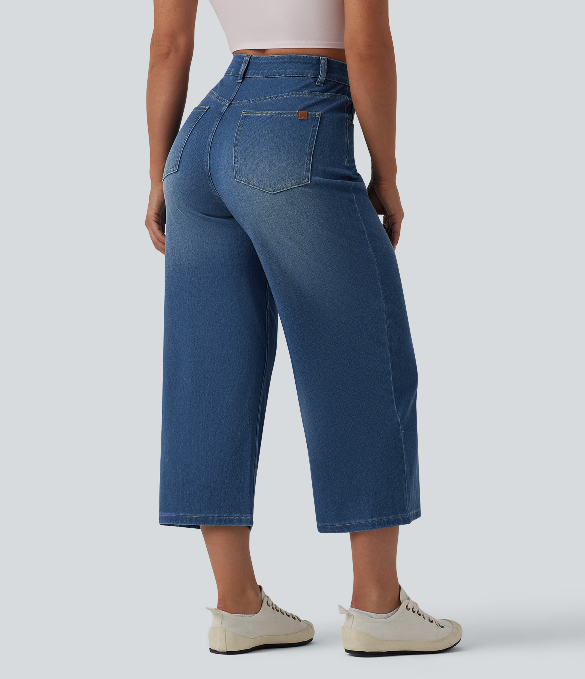 Blue Jasper Denim Halara Flex™ High Waisted Draped Lyocell Cropped Casual Wide Leg Jeans with Pockets / 2