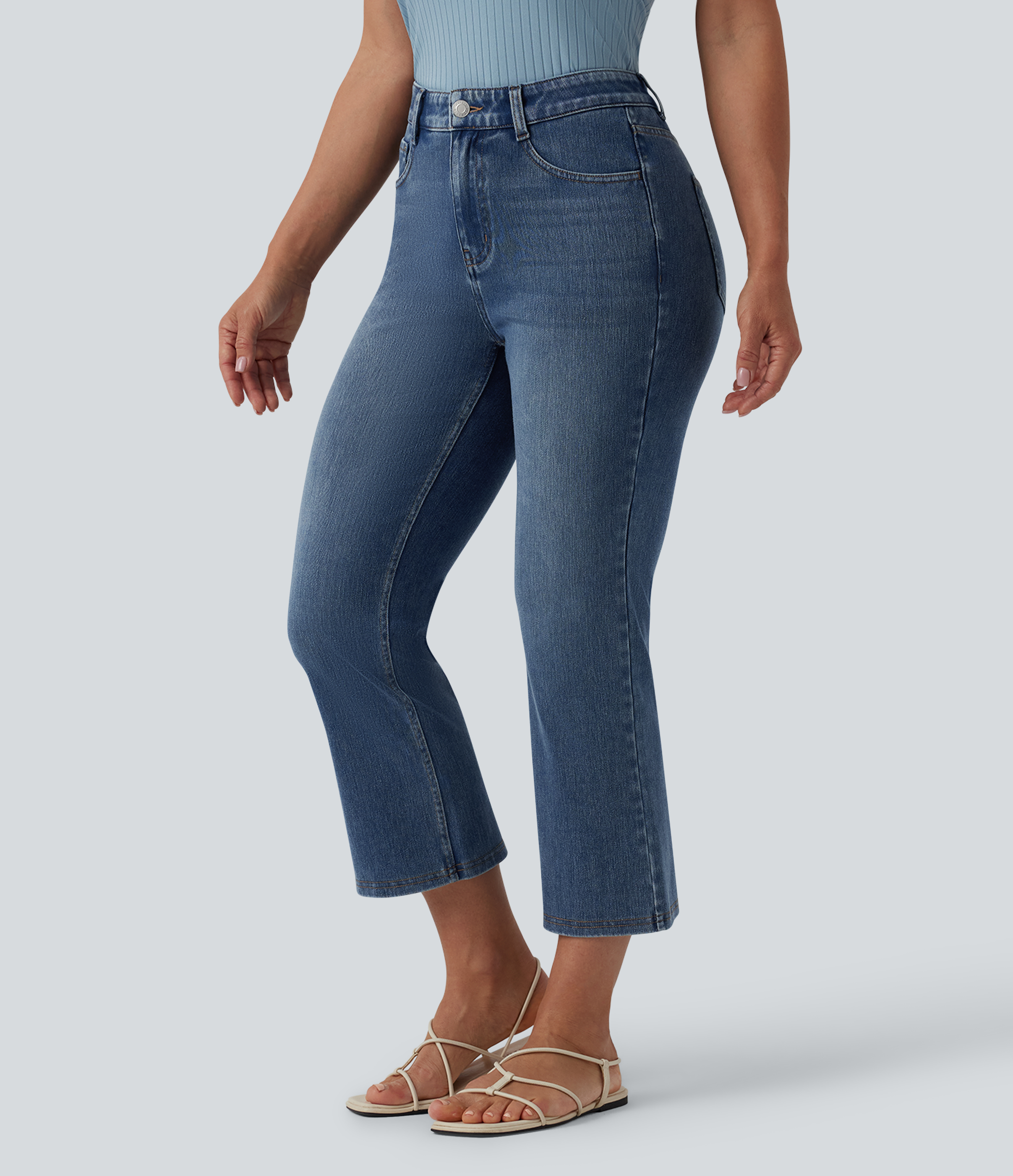 Tide Blue Denim Halara Flex™ lässige Bootcut-Jeans mit mittlerer Bundhöhe und Taschen / 1
