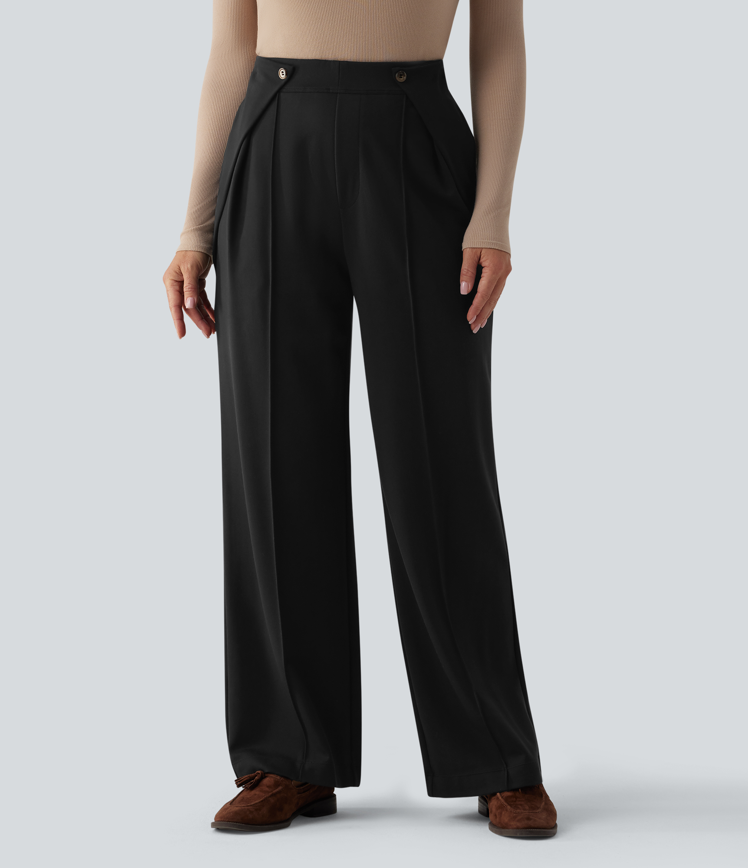 Halara Flex™ High Waisted Pleated Suit Work Straight Leg Pants with Pockets