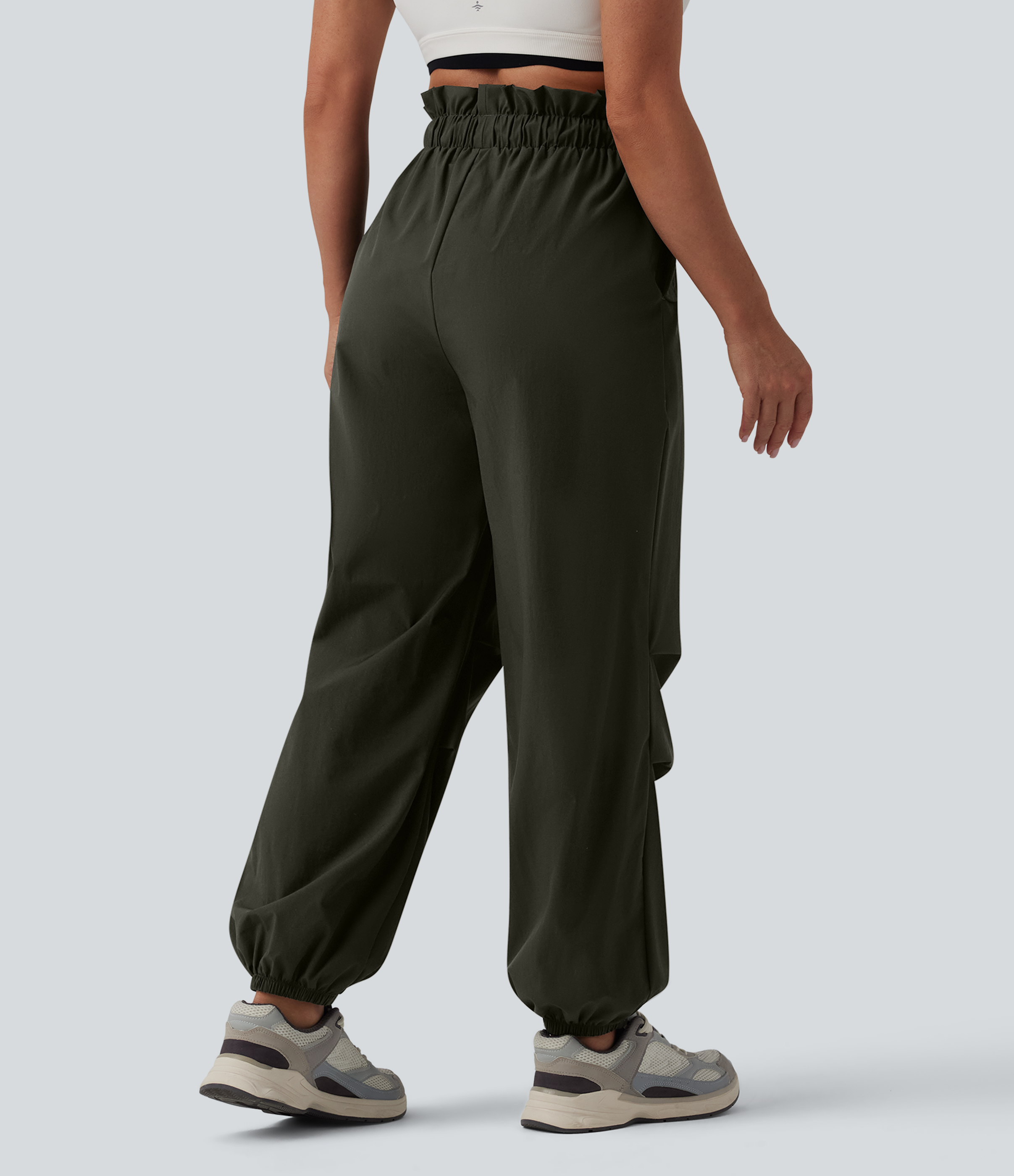 Workout-Jogginghose im Fallschirm-Stil mit hohem Bund, Seitentaschen und Kordelzug