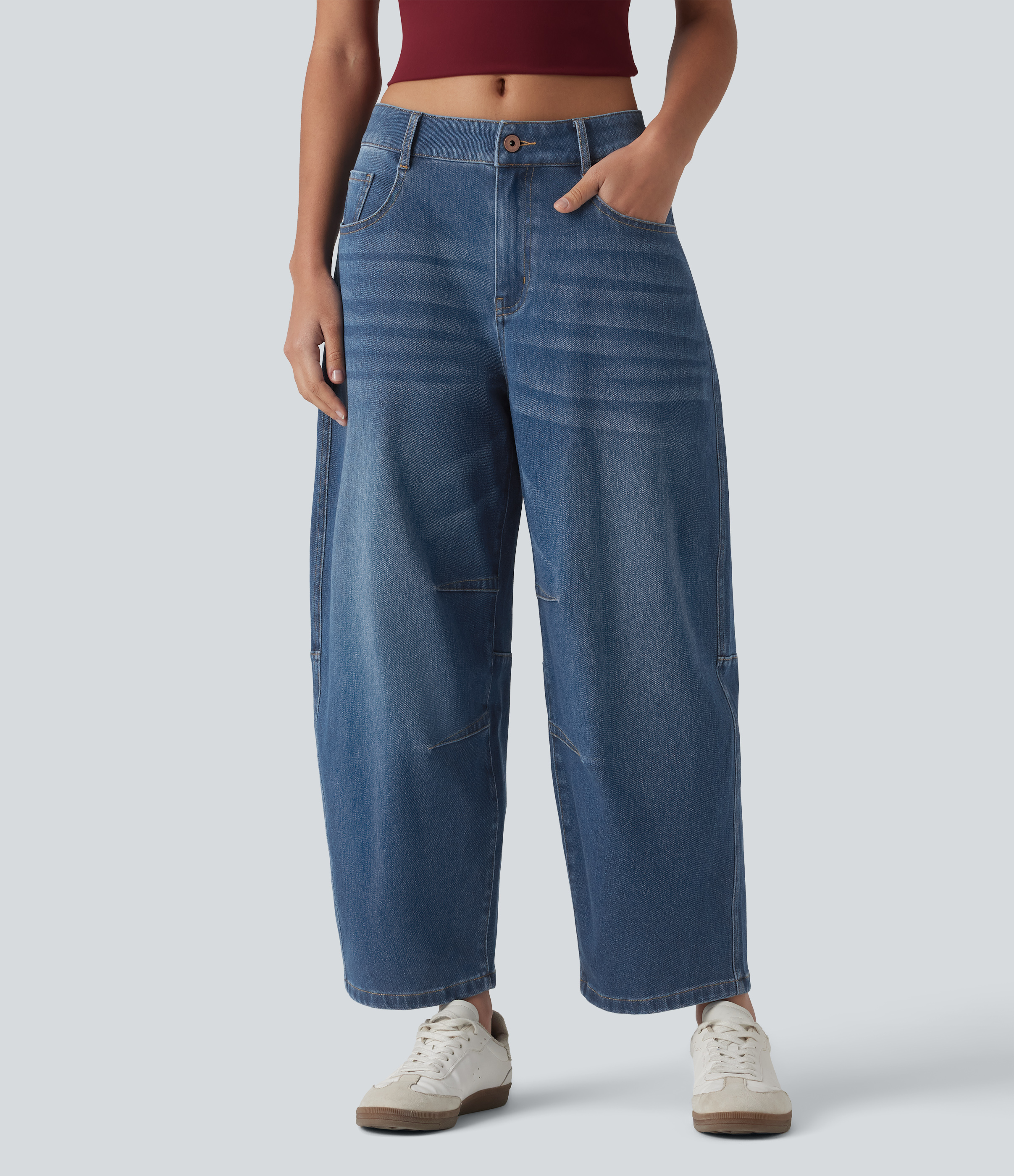 Jean Barrel 7/8 décontracté taille basse Halara Flex™ avec poches zippées