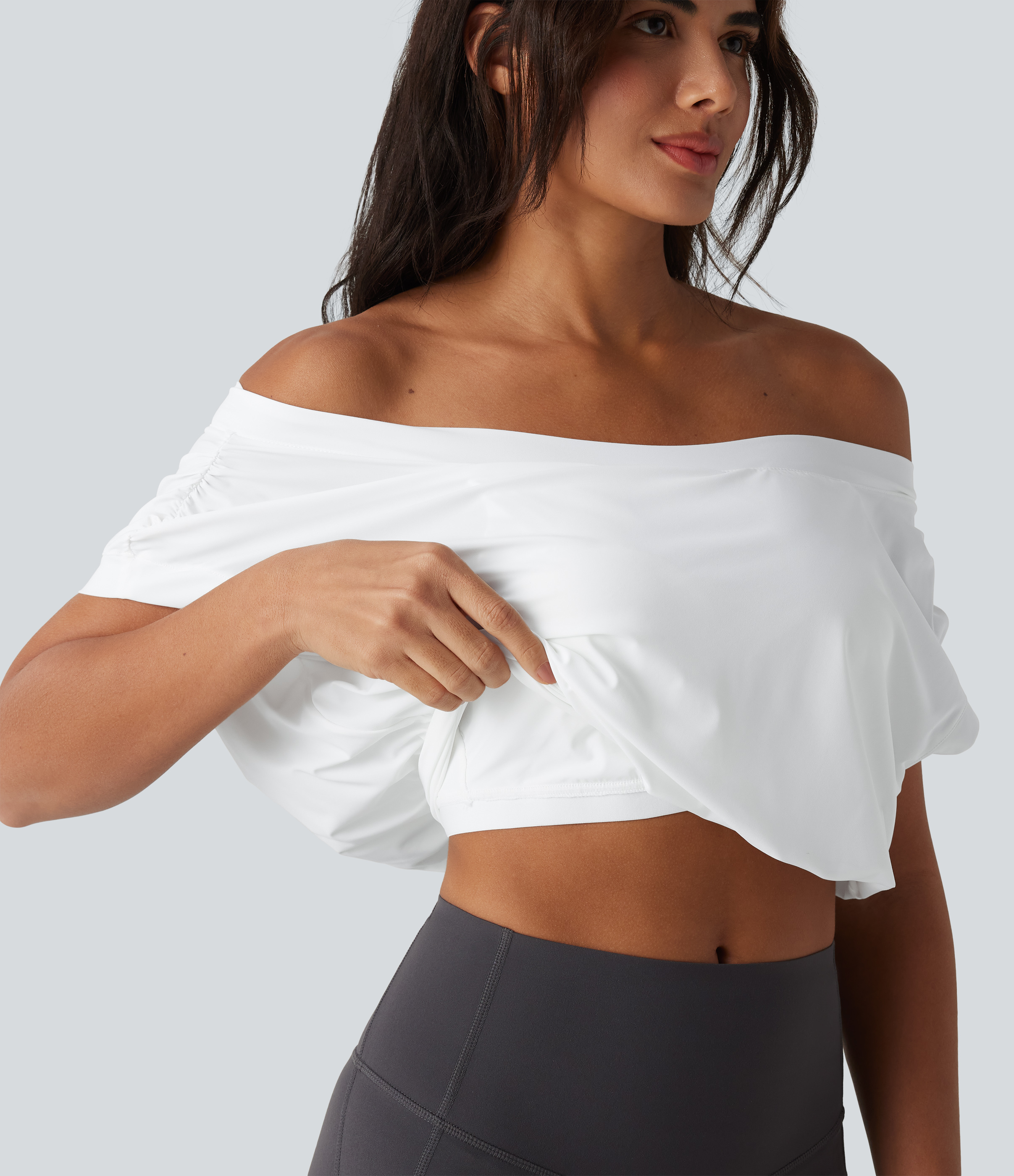 Off Shoulder Short Sleeve Oversize Cool Touch Quick Dry Yoga Sports Top