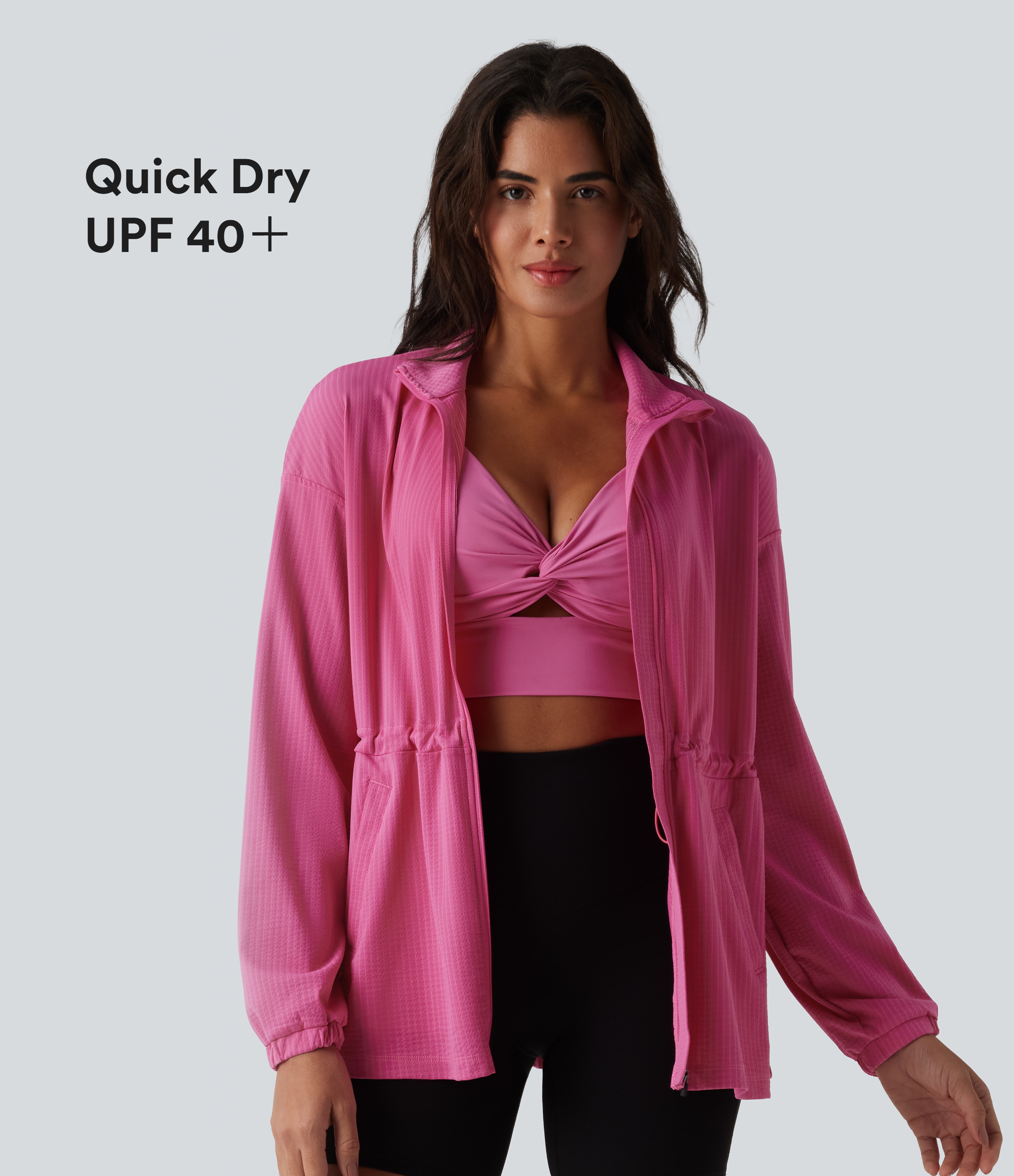 Trainingsjacke mit langen Ärmeln und Kordelzug - schnelltrocknend, UPF40+