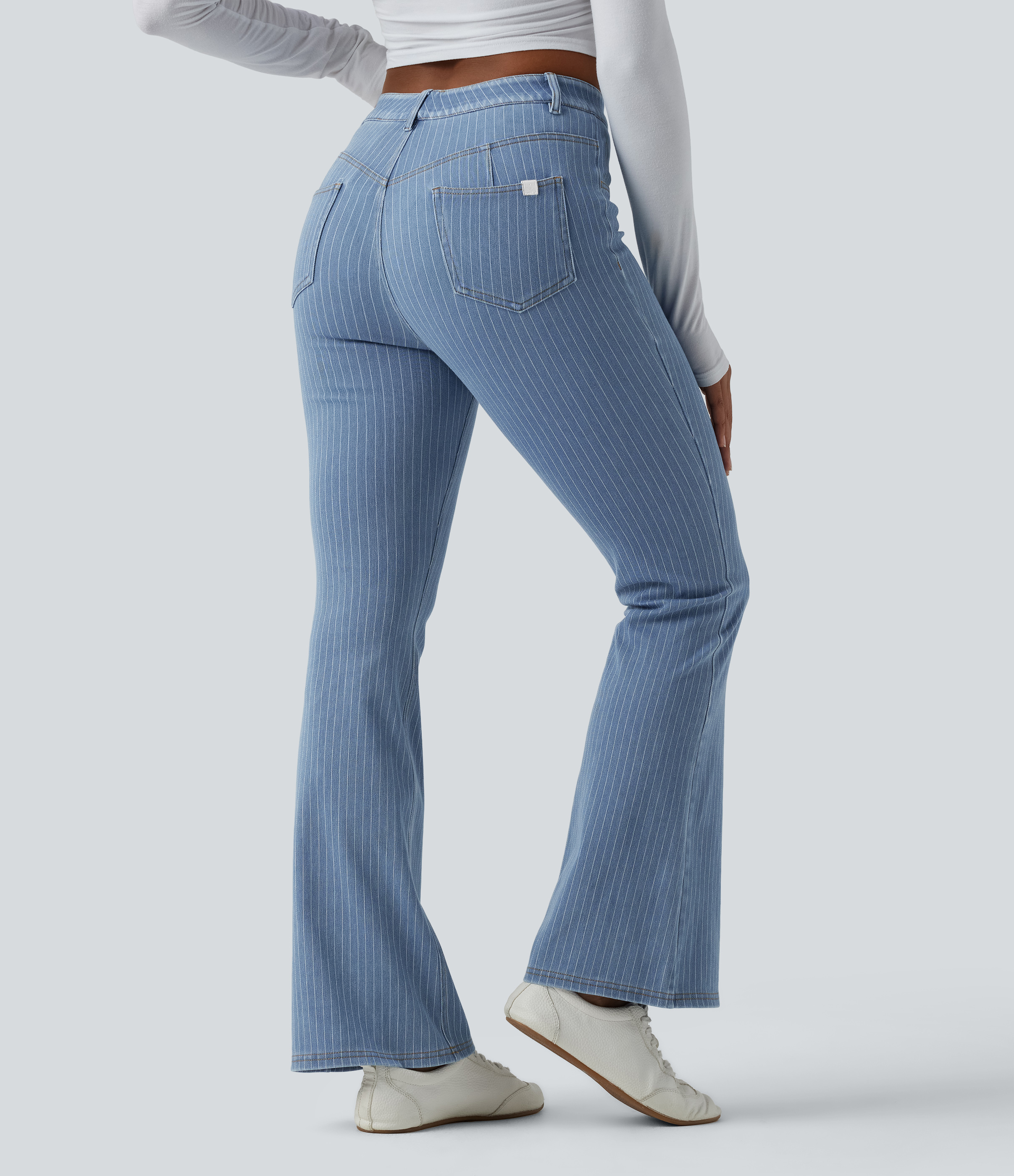  Blue Jasper Denim Halara Flex™ Mid Rise Stripe Flare Casual Jeans with Pockets / 2