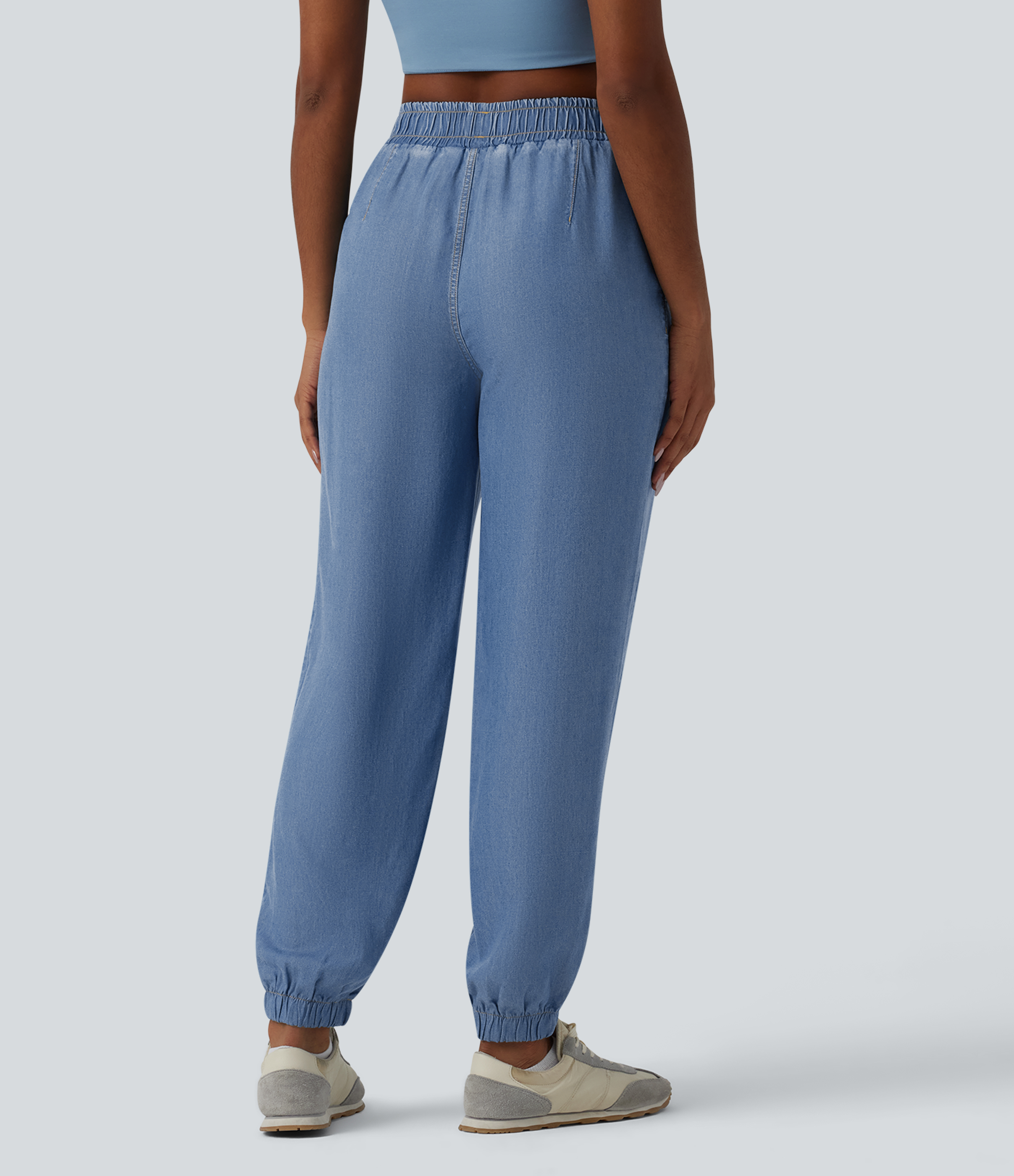 Tide Blue Denim Džínové volnočasové joggery se středním pasem a kapsami / 2