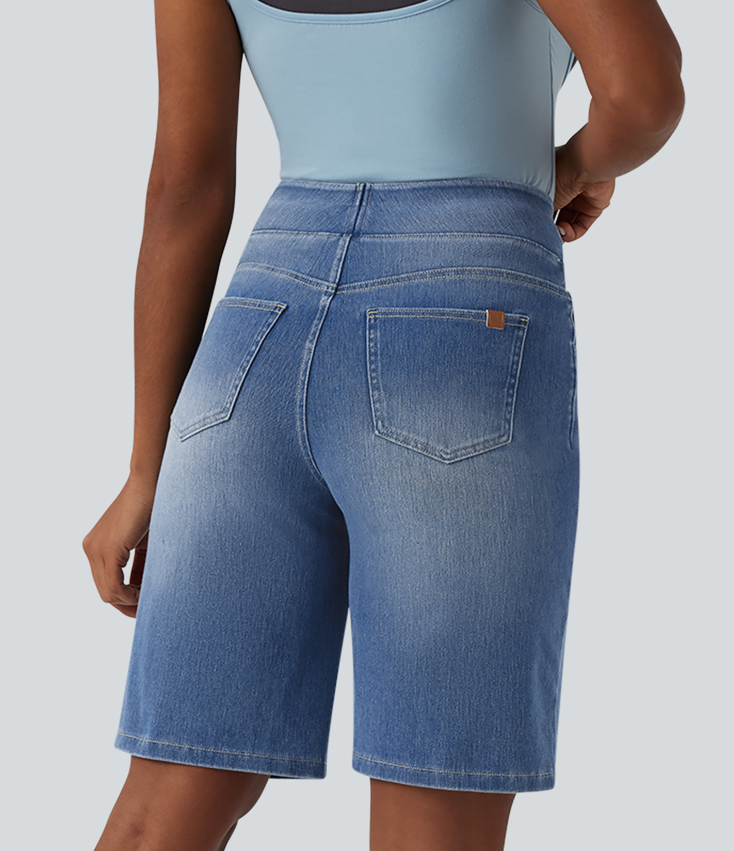  Blue Jasper Denim Halara Flex™ High Waisted Denim Casual Bermuda Shorts with Pockets / 2