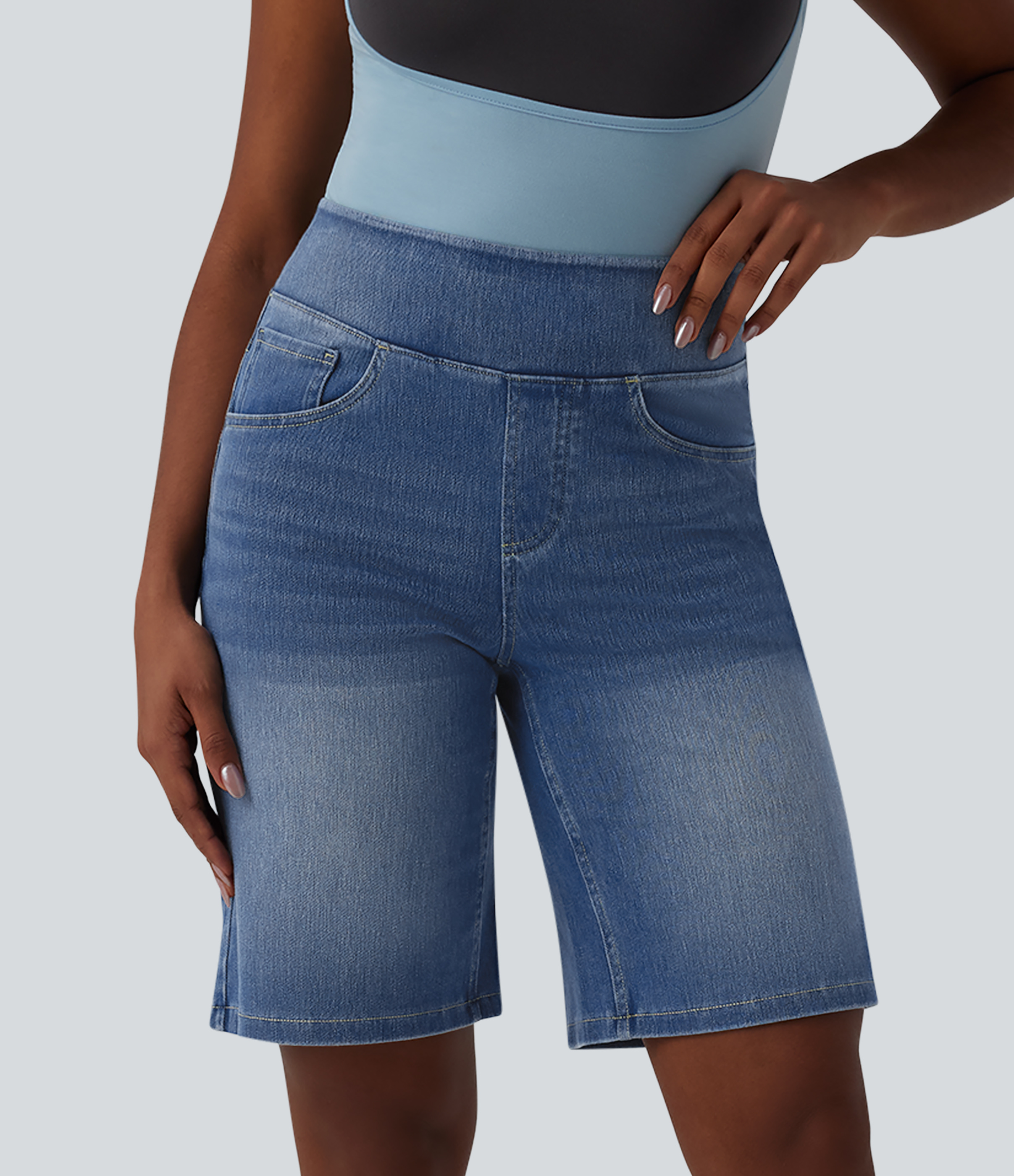 Halara Flex™ High Waisted Denim Casual Bermuda Shorts with Pockets