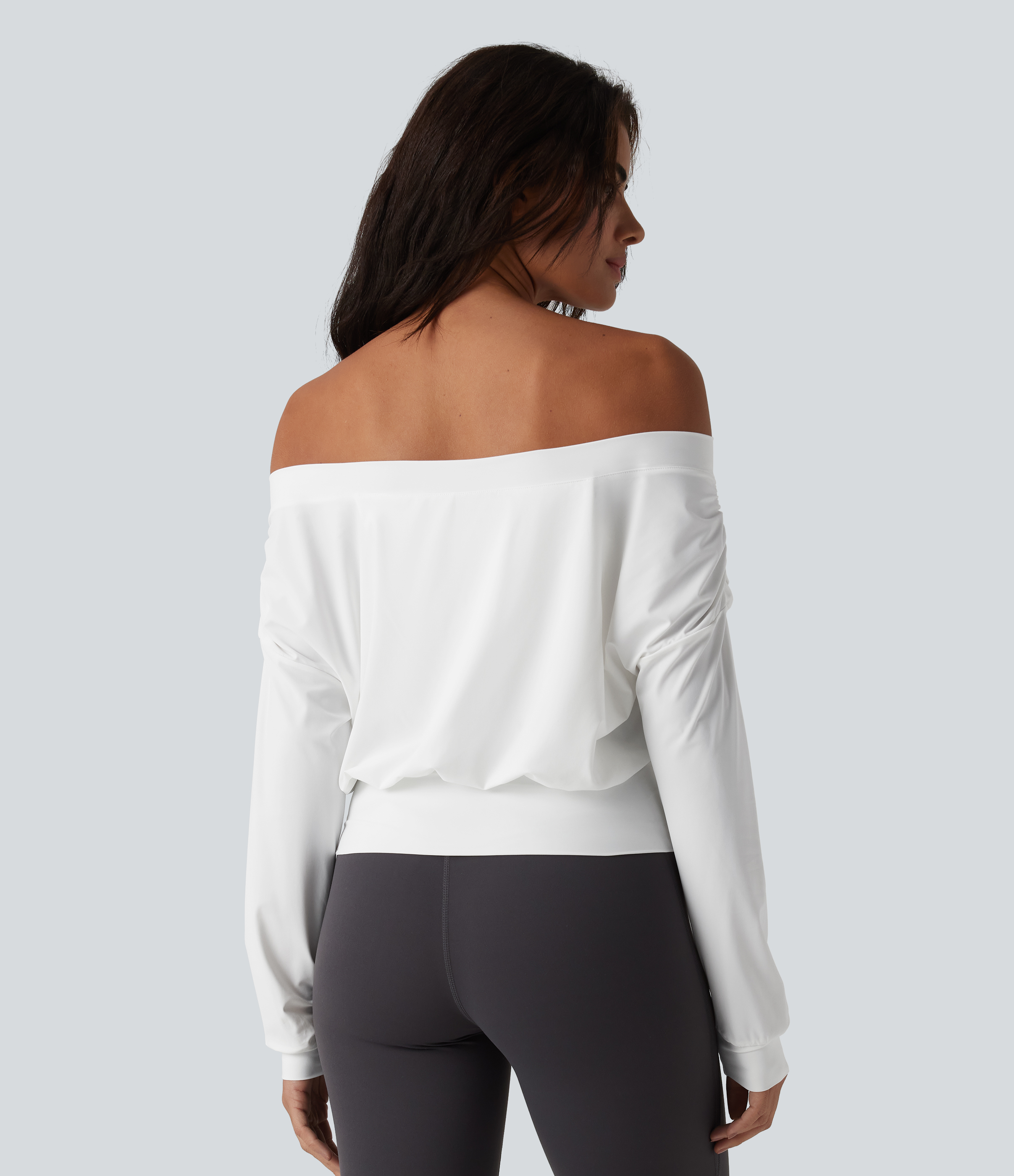White Off Shoulder Long Sleeve Oversize InstantCool Quick Dry Yoga Sports Top / 2