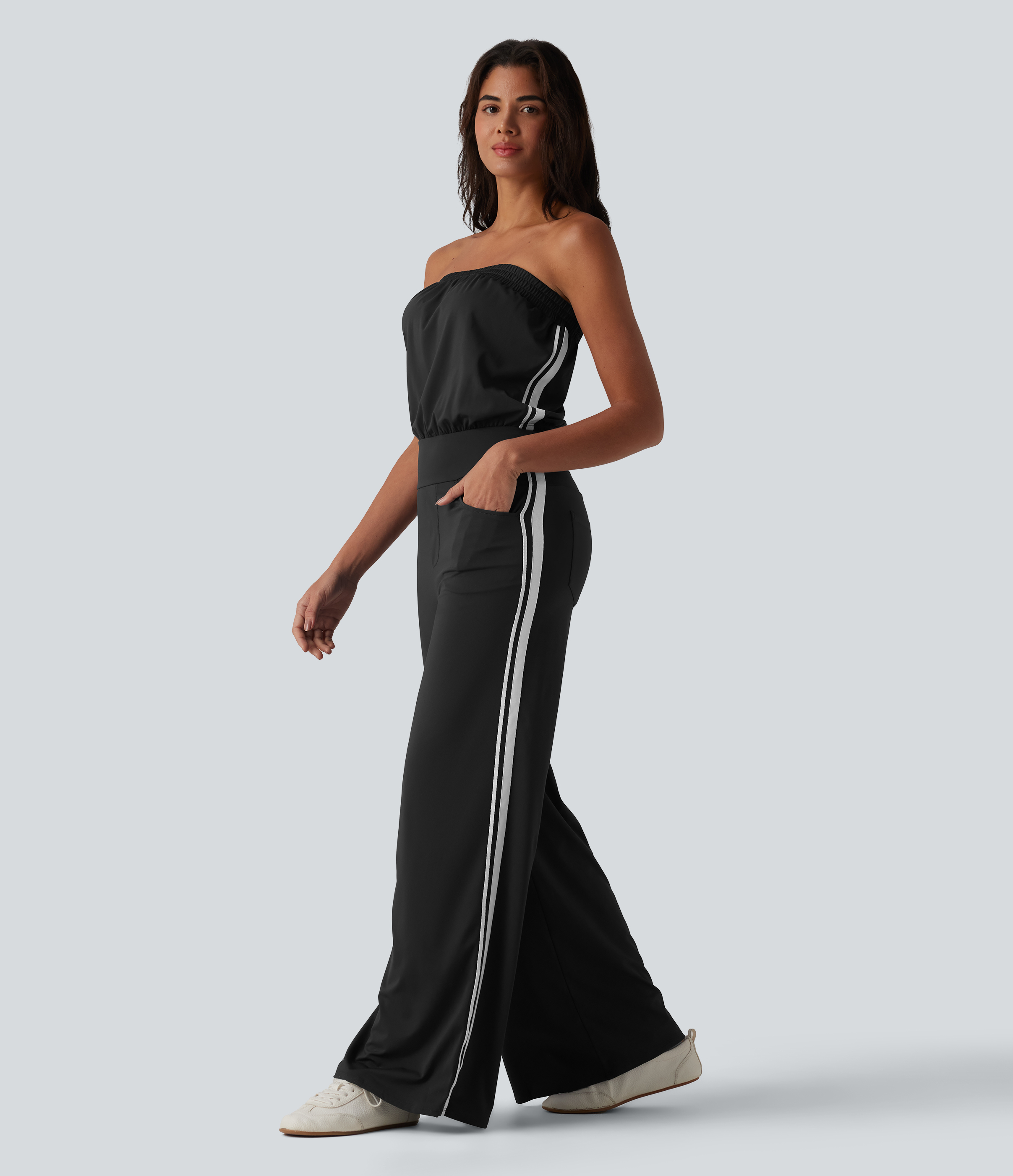 SoftlyZero™ QuickDry Tube Side Stripes Casual Jumpsuit with Pockets-Easy Peezy