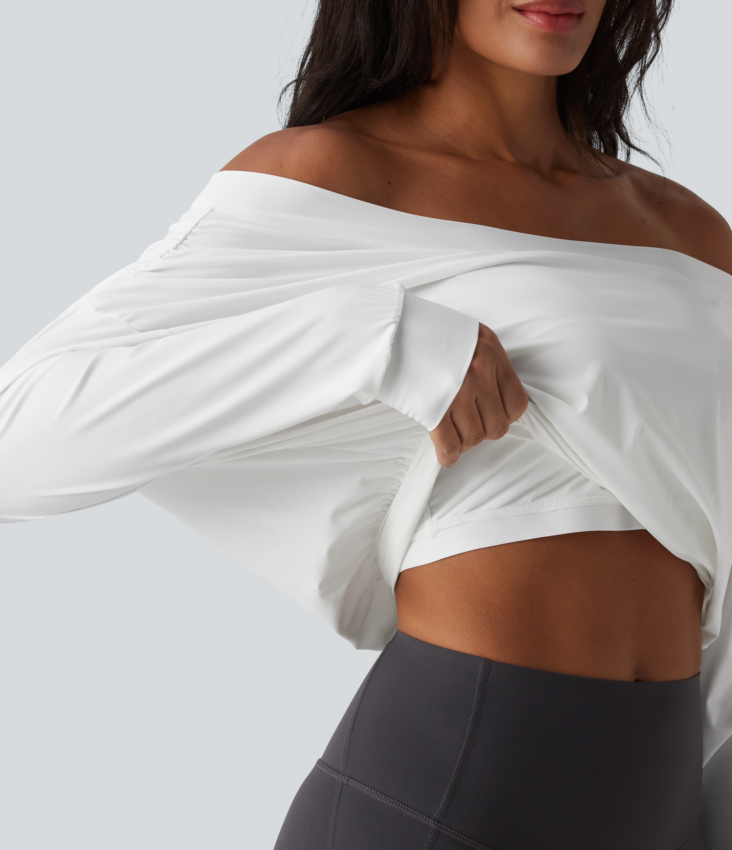Off Shoulder Long Sleeve Oversize Cool Touch Quick Dry Yoga Sports Top