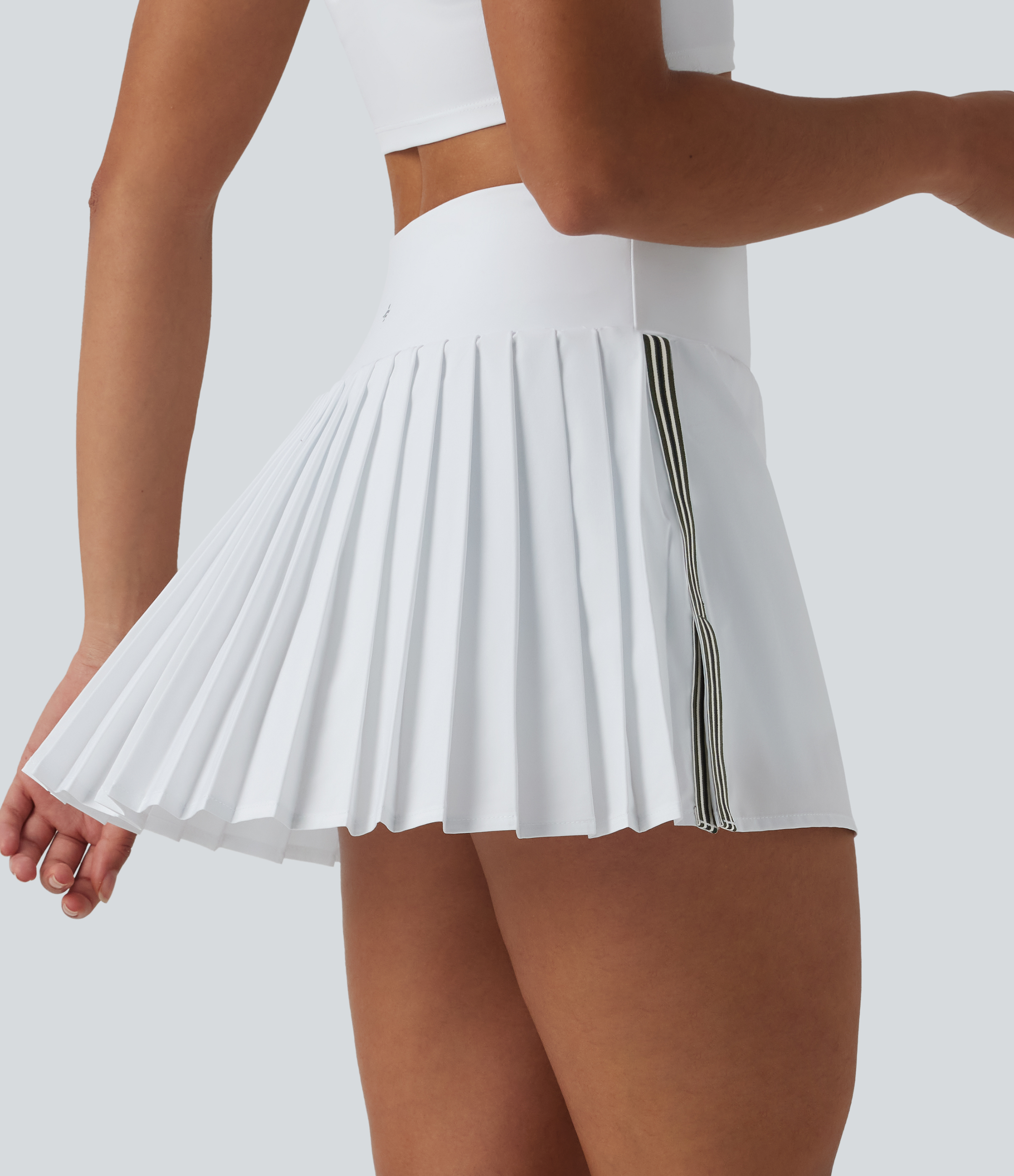 Breezeful™ High Waisted Pleated Side Stripes 2-in-1 Quick Dry Mini Pickleball Skirt with Pockets