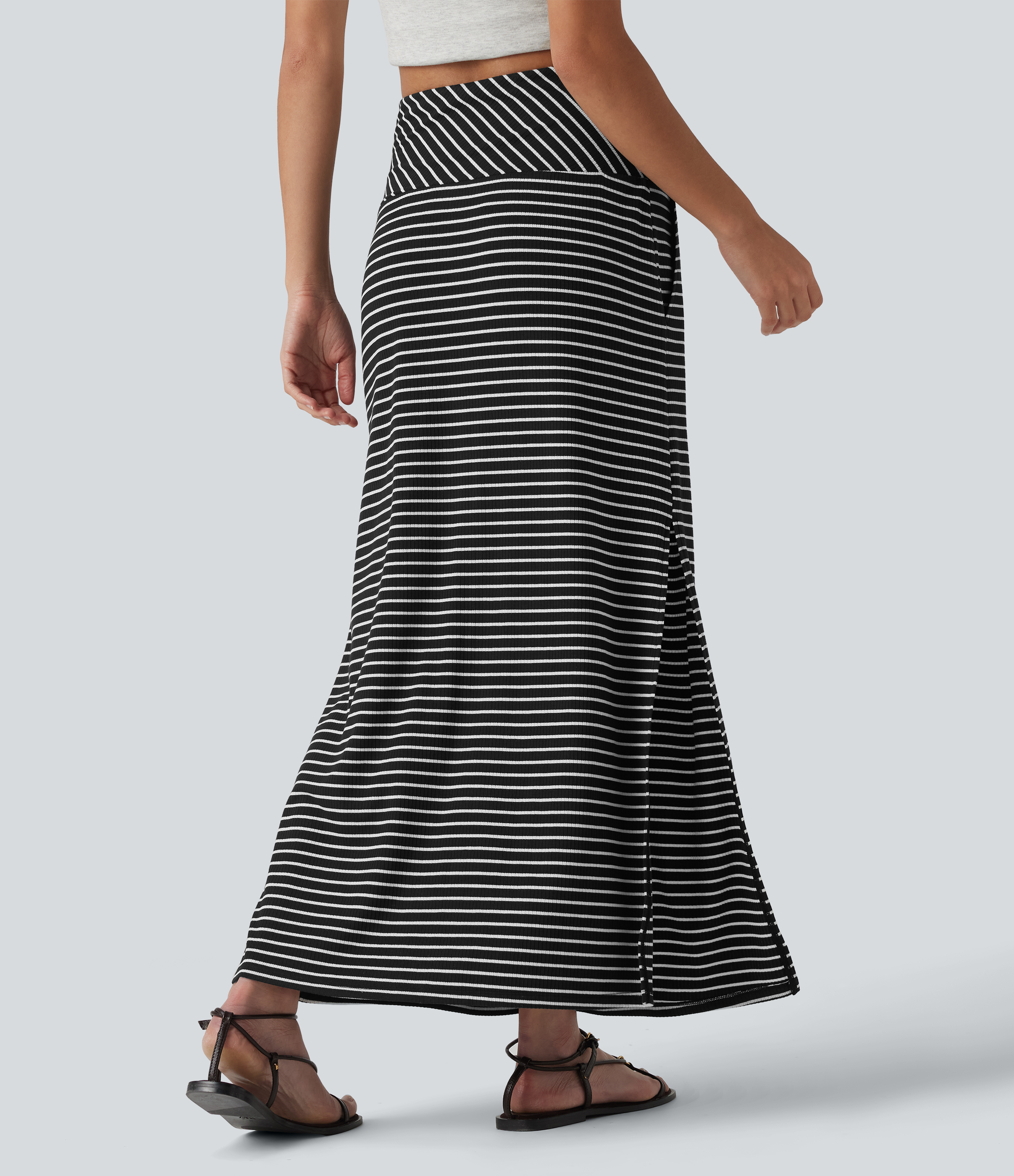 Shadowthread Noir High Waisted Tummy Control Split Stripes Maxi Casual Skirt with Pockets / 2