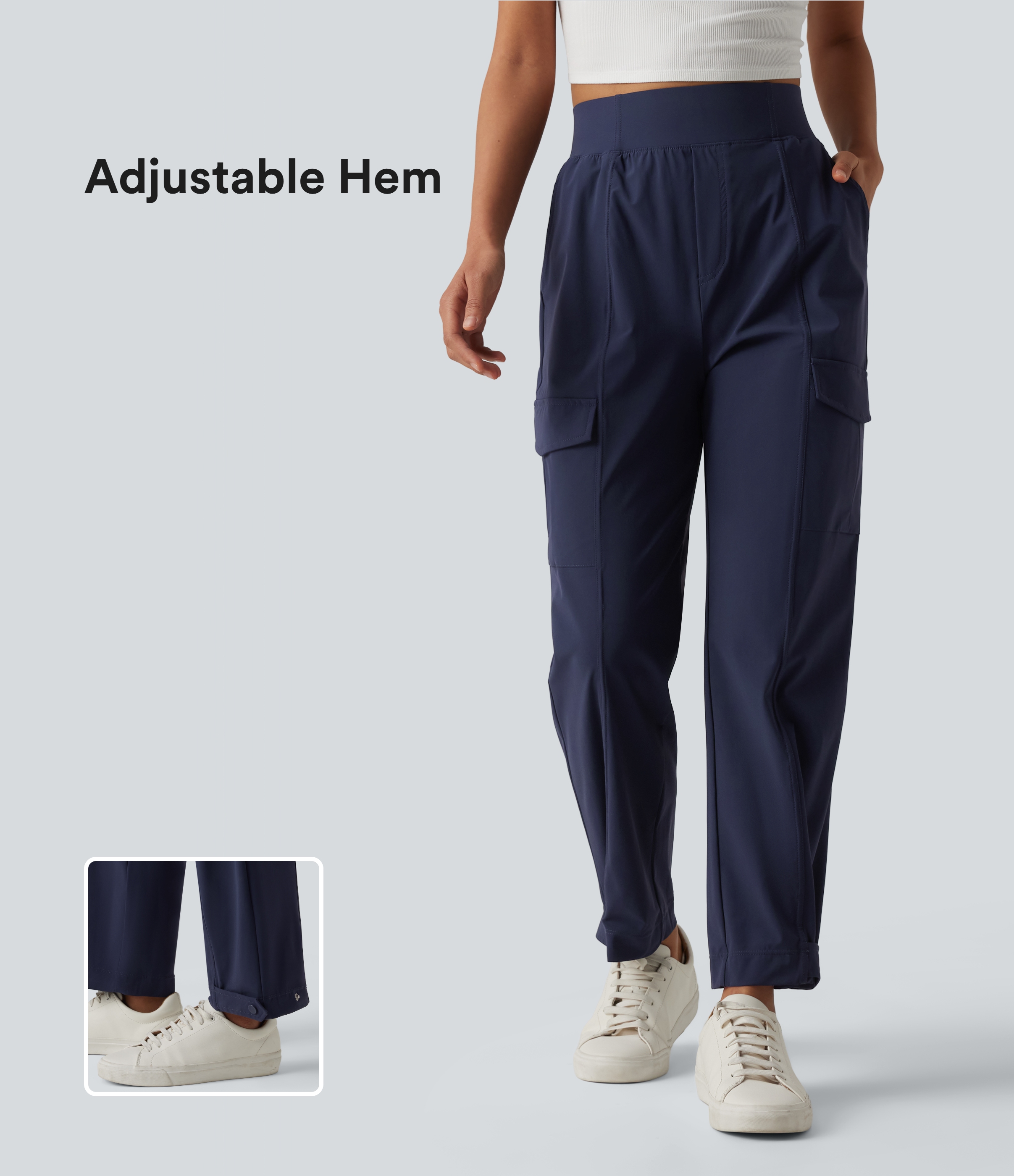 High Waisted Adjustable Hem Quick Dry Cool Touch Casual Cargo Pants with Pockets-UPF40+