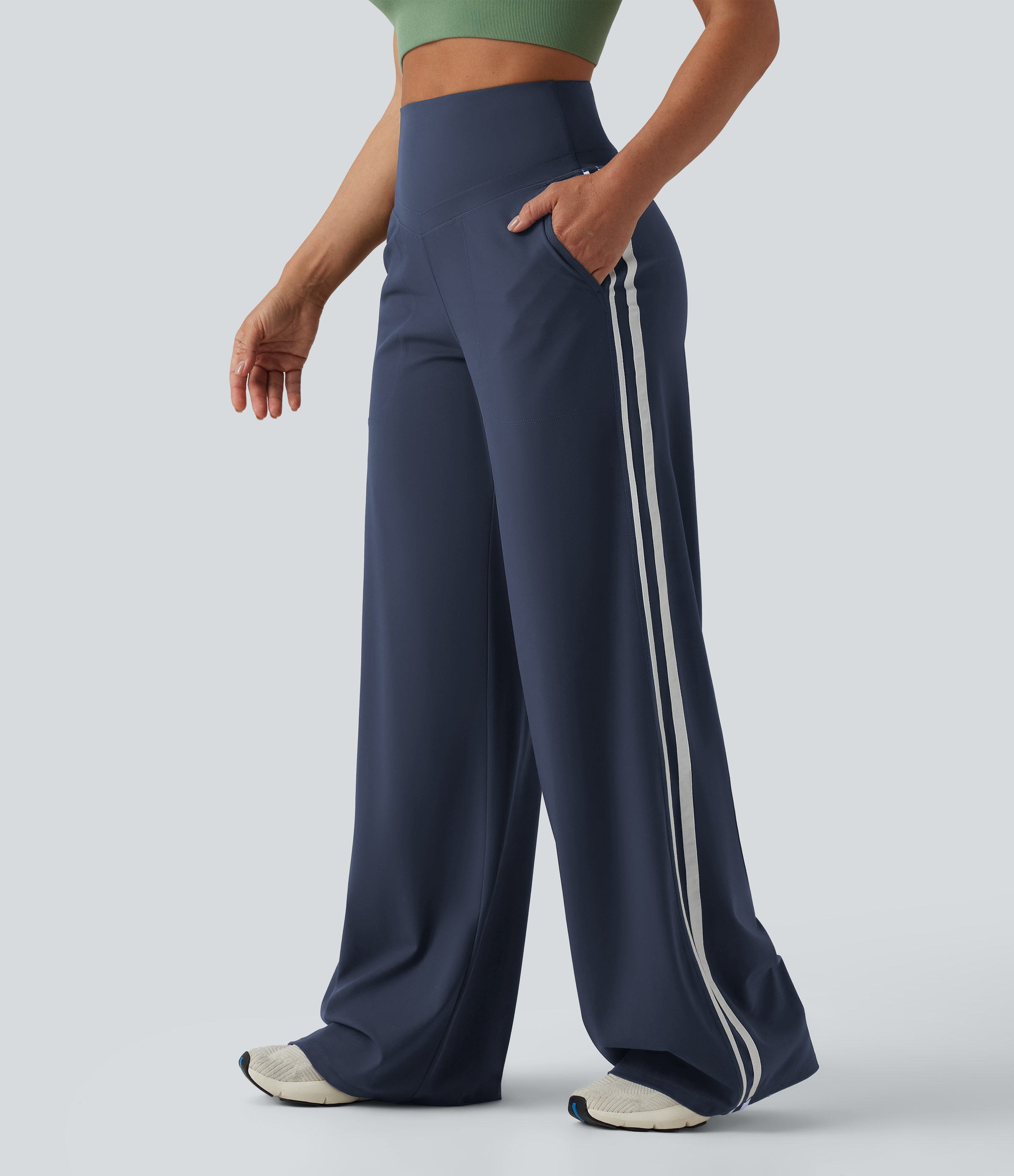 Halara UltraSculpt™ High Waisted Tummy Control Color Block Stripes Yoga Baggy Pants with Pockets