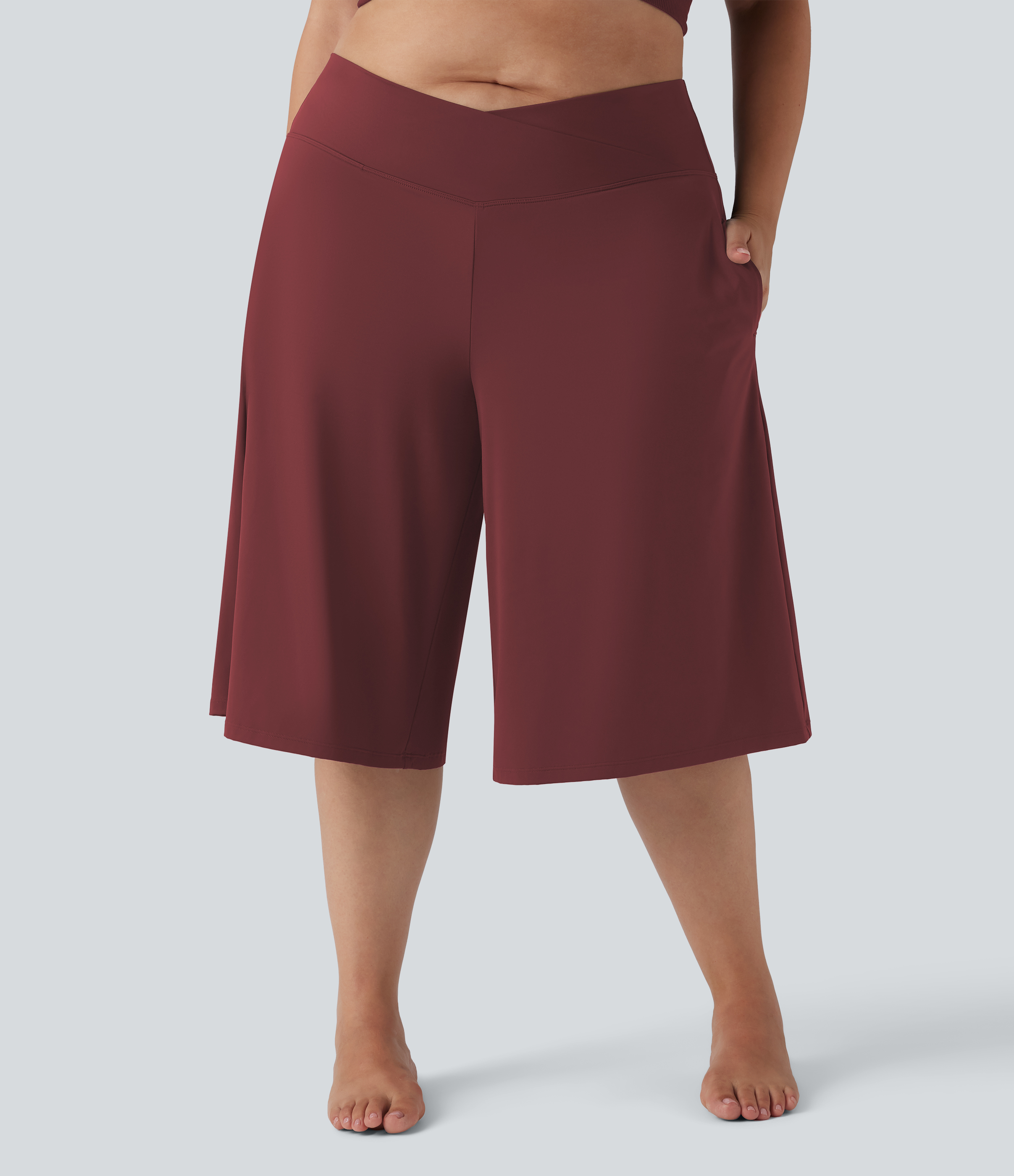 SoftlyZero™ Airy Crossover High Waisted Wide Leg Cool Touch Yoga Pedal Pusher Plus Size Pants with Pockets