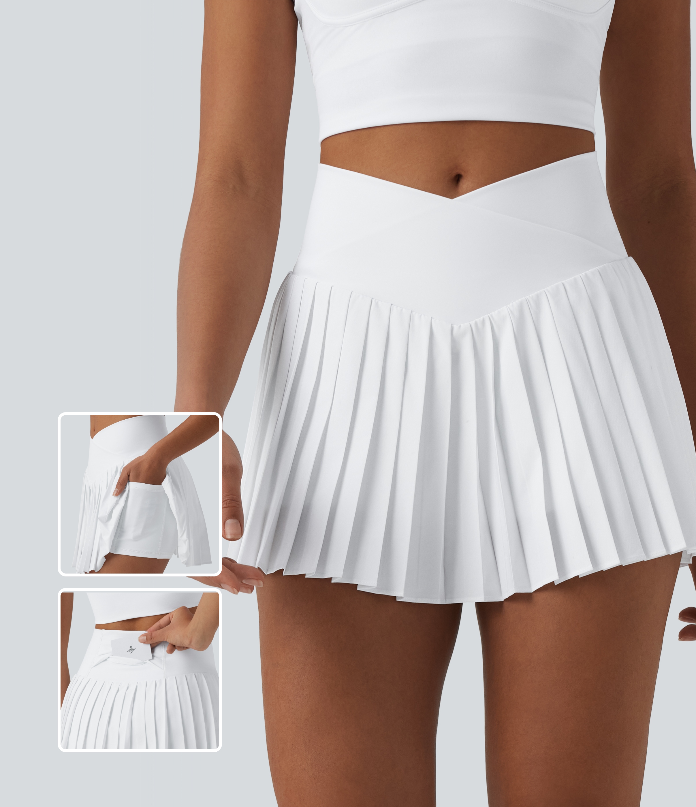 Breezeful™ Crossover High Waisted Pleated Mini 2-in-1 Quick Dry Tennis Skirt with Pockets