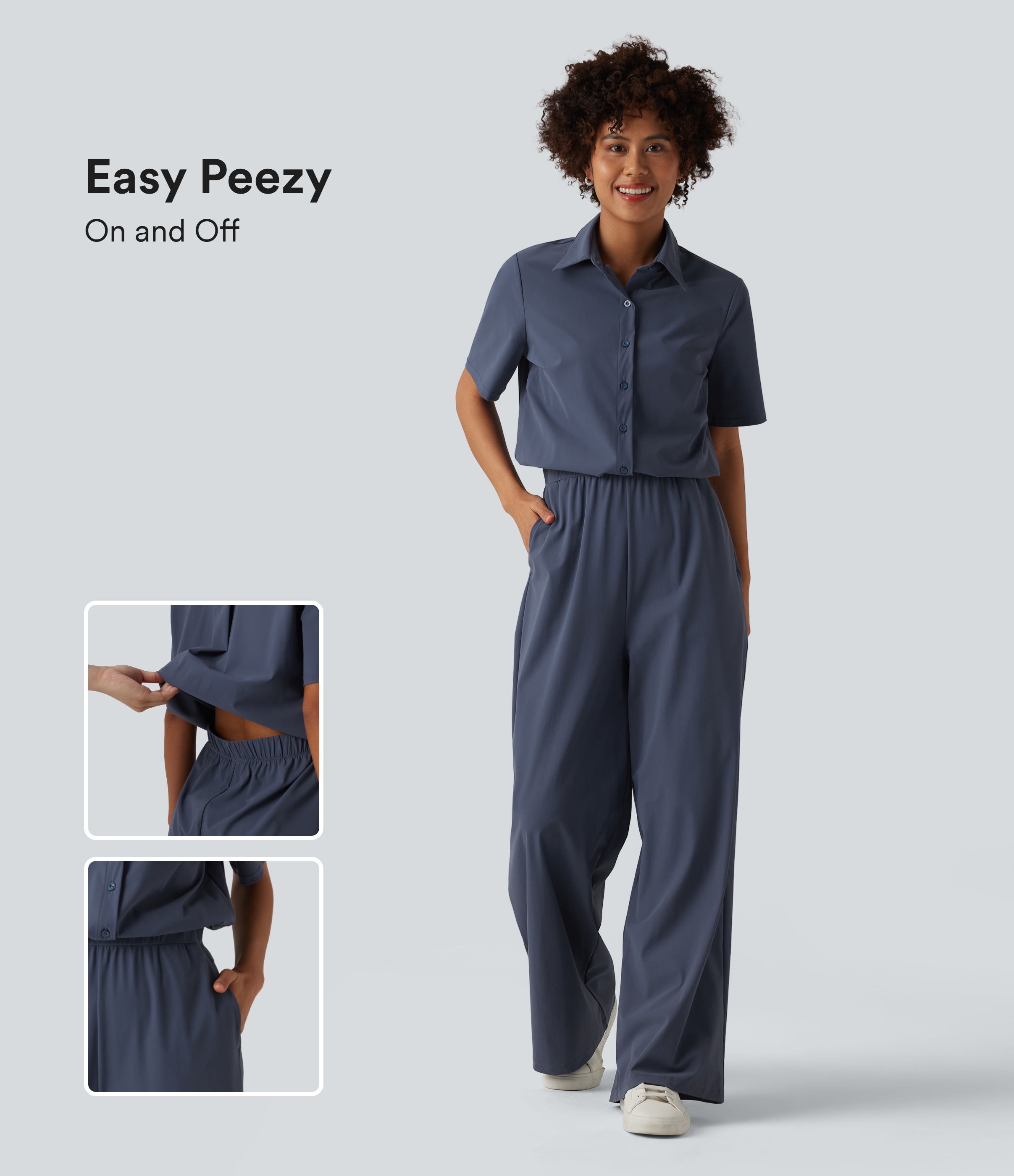 Short Sleeve Work Jumpsuit with Pockets-Easy Pezzy Edition
