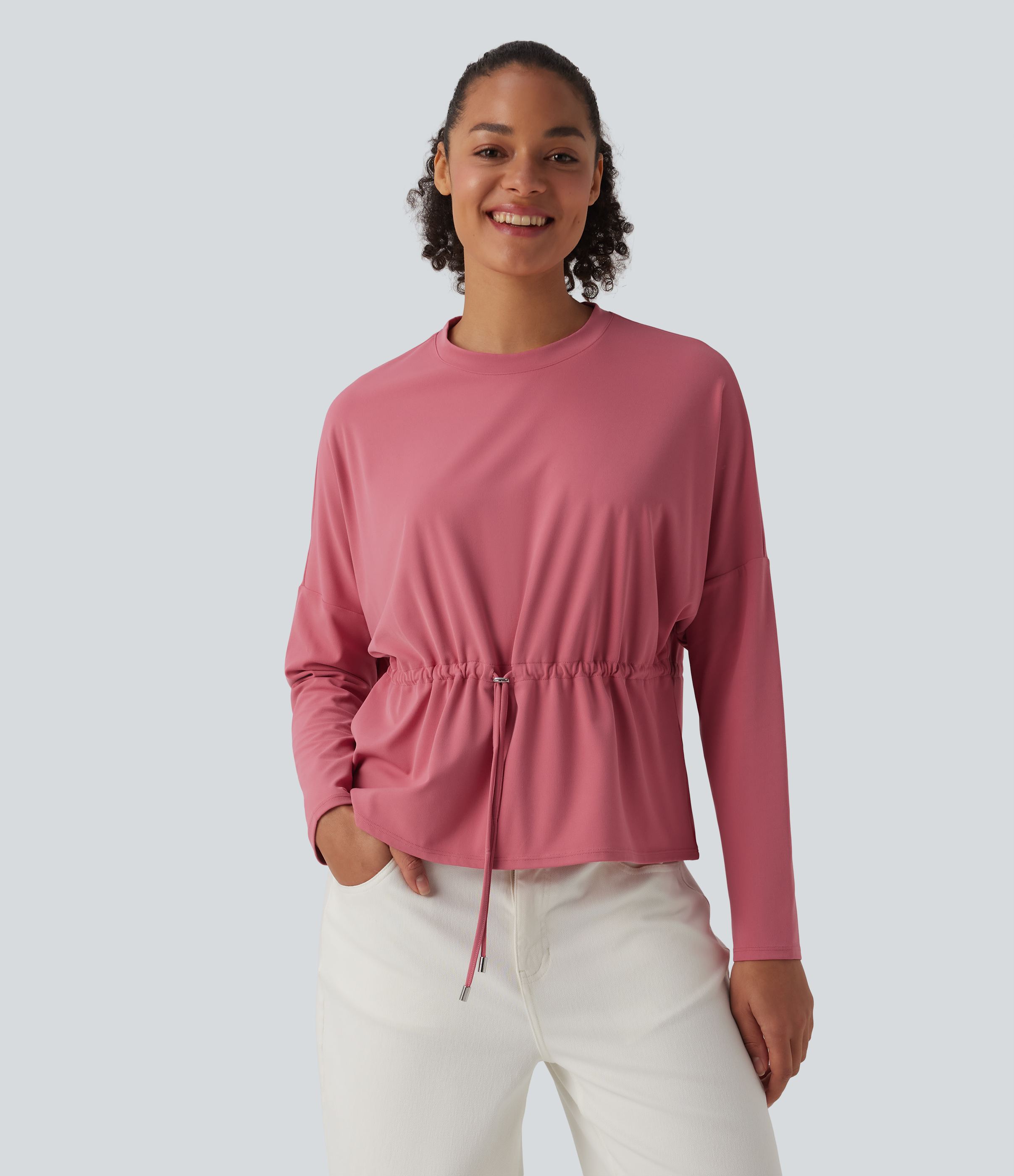 SoftlyZero™ Round Neck Long Sleeve Drawstring Casual Top