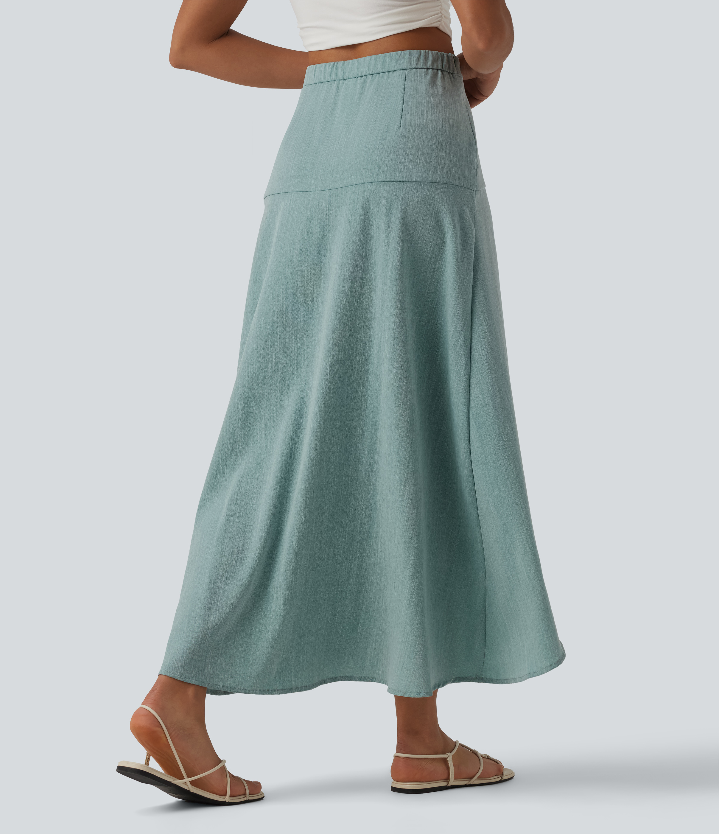 Silverwood Sage High Waisted High Low Maxi Casual Linen-Feel Skirt / 2