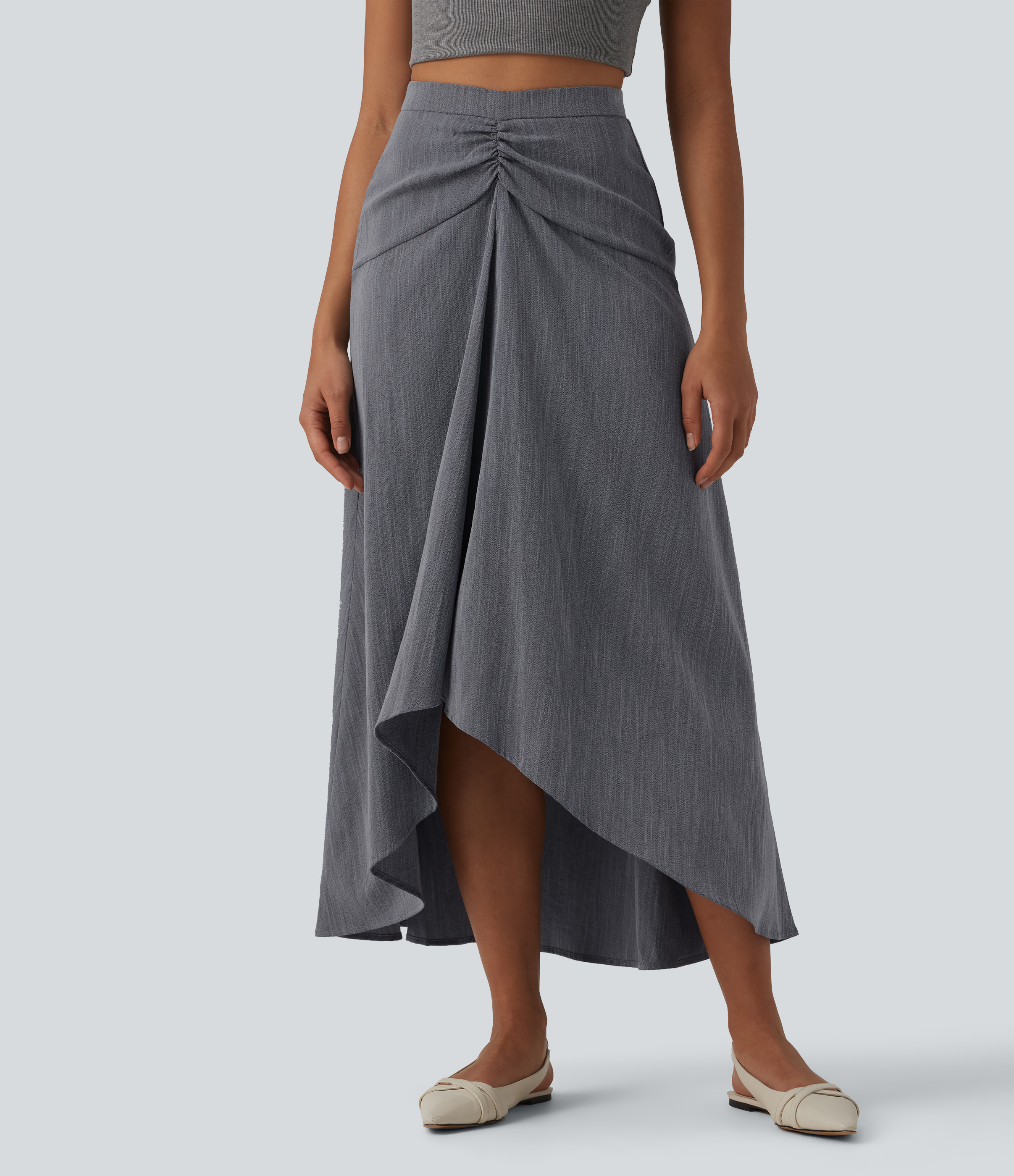 Maxi-Rock mit hohem Bund und High-Low-Saum, lässig, in Leinenoptik